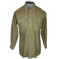 Antique WWI Era Shirt Green Wool with Bib Size M