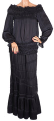 Yves Saint Laurent Two Piece Ensemble Blouse & Skirt Black Silk Size M - Poppy's Vintage Clothing