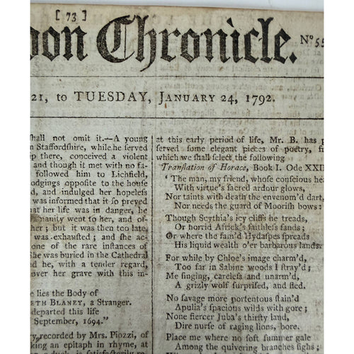 1792 London Chronicle No 5527 original fourpence newspaper