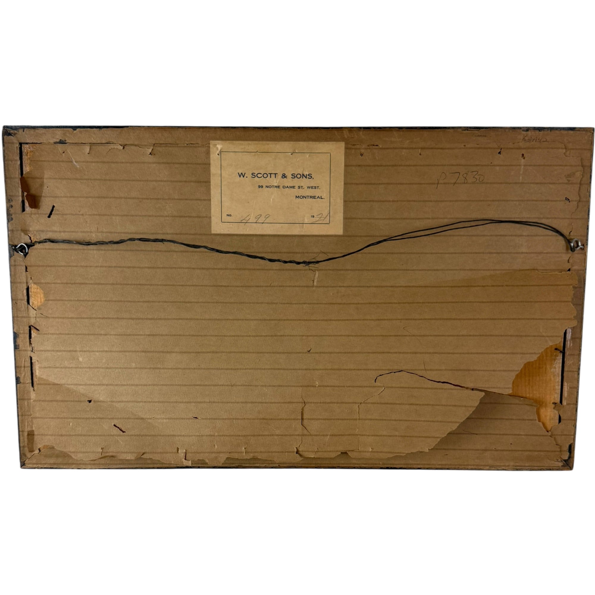 Reverse of framed 1806 Cork aquatint with W Scott & Sons Montreal label