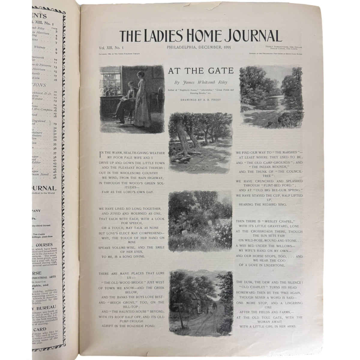 An open vintage magazine or book showing the interior pages of 'The Ladies Home Journal' with black-and-white photographs and printed text on aged off-white paper.