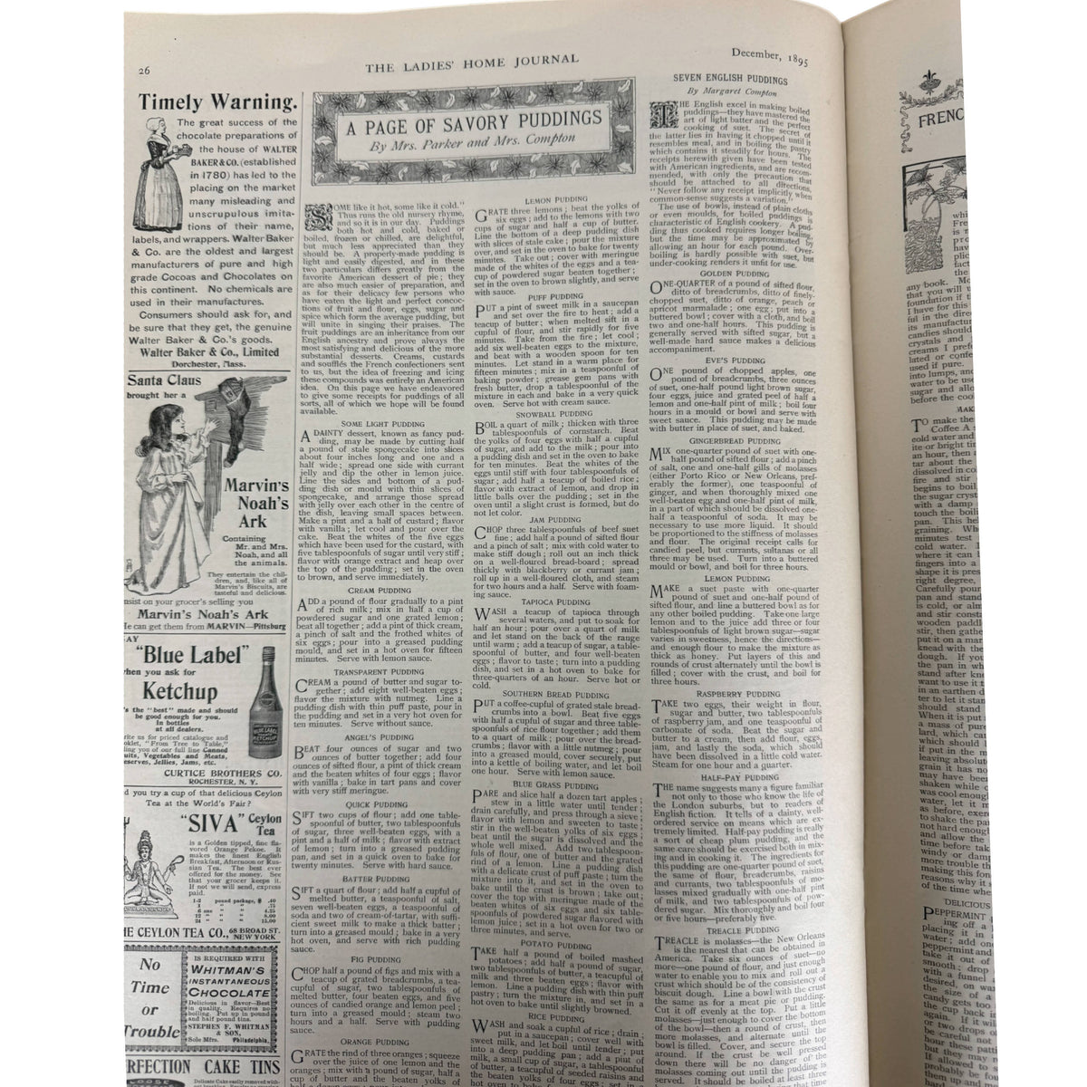 1895 Ladies Home Journal page 36 showing A Page of Savory Puddings