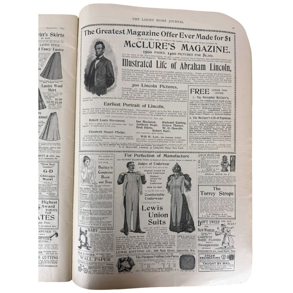 McClure's Magazine advertisement featuring Abraham Lincoln placed in the 1895 Ladies Home Journal 