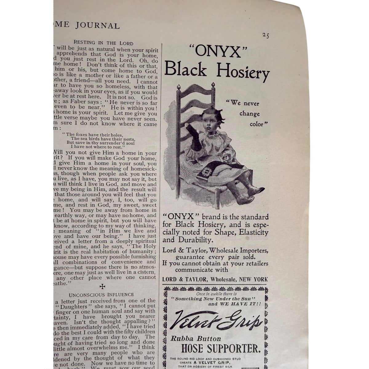 An advertisement for Onyx Black Hosiery in the 1895 Ladies Home Journal 