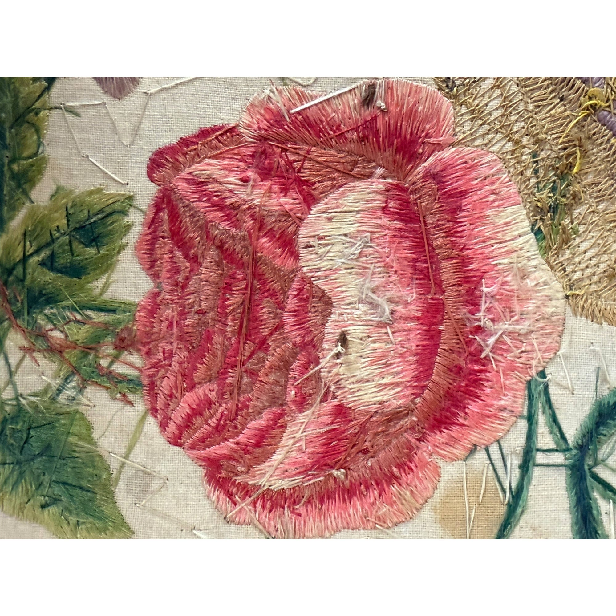 Framed 18th Century Silk Embroidery with Cornucopia & Flowers
