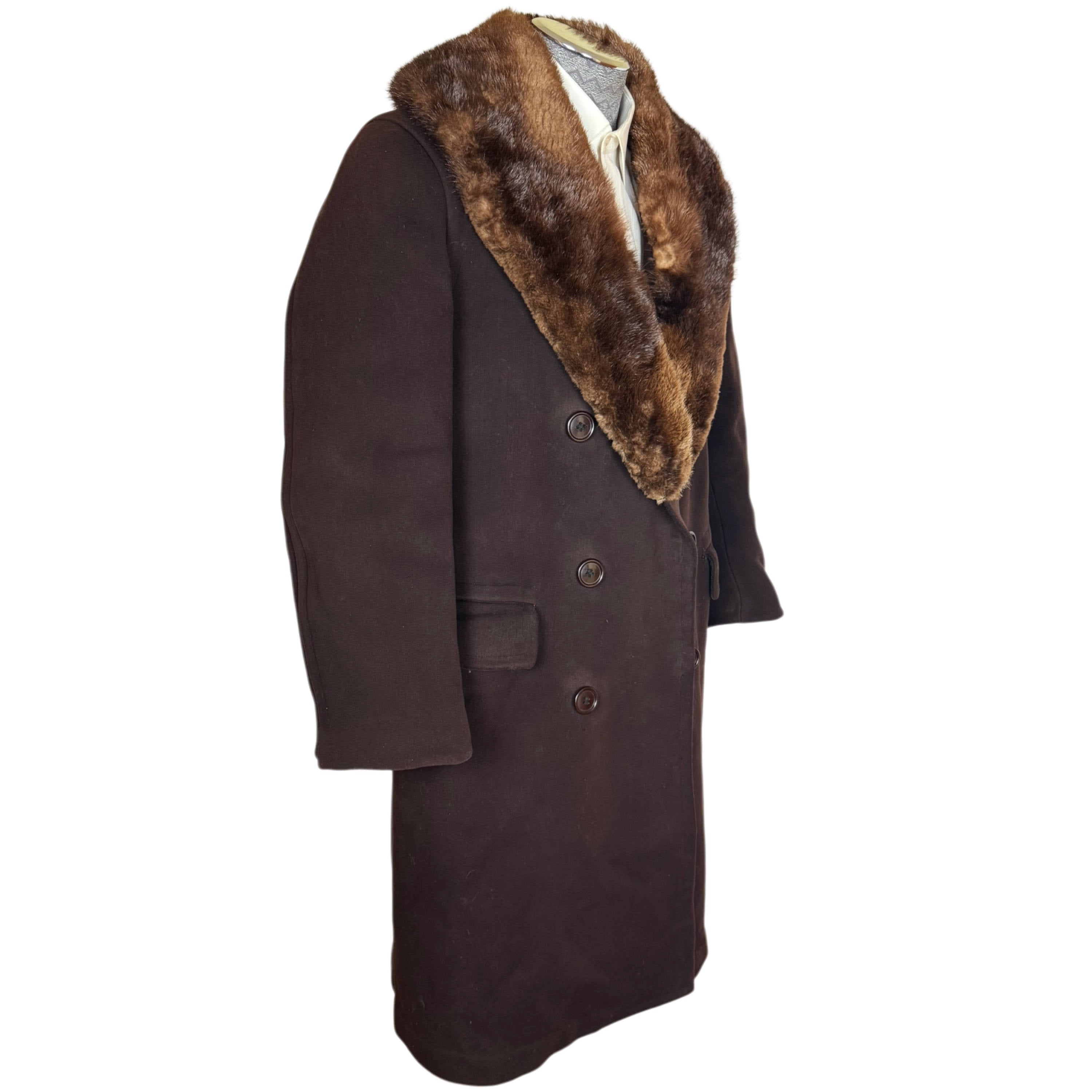 Antique Edwardian Mens Winter Coat Melton Wool Overcoat Sz M