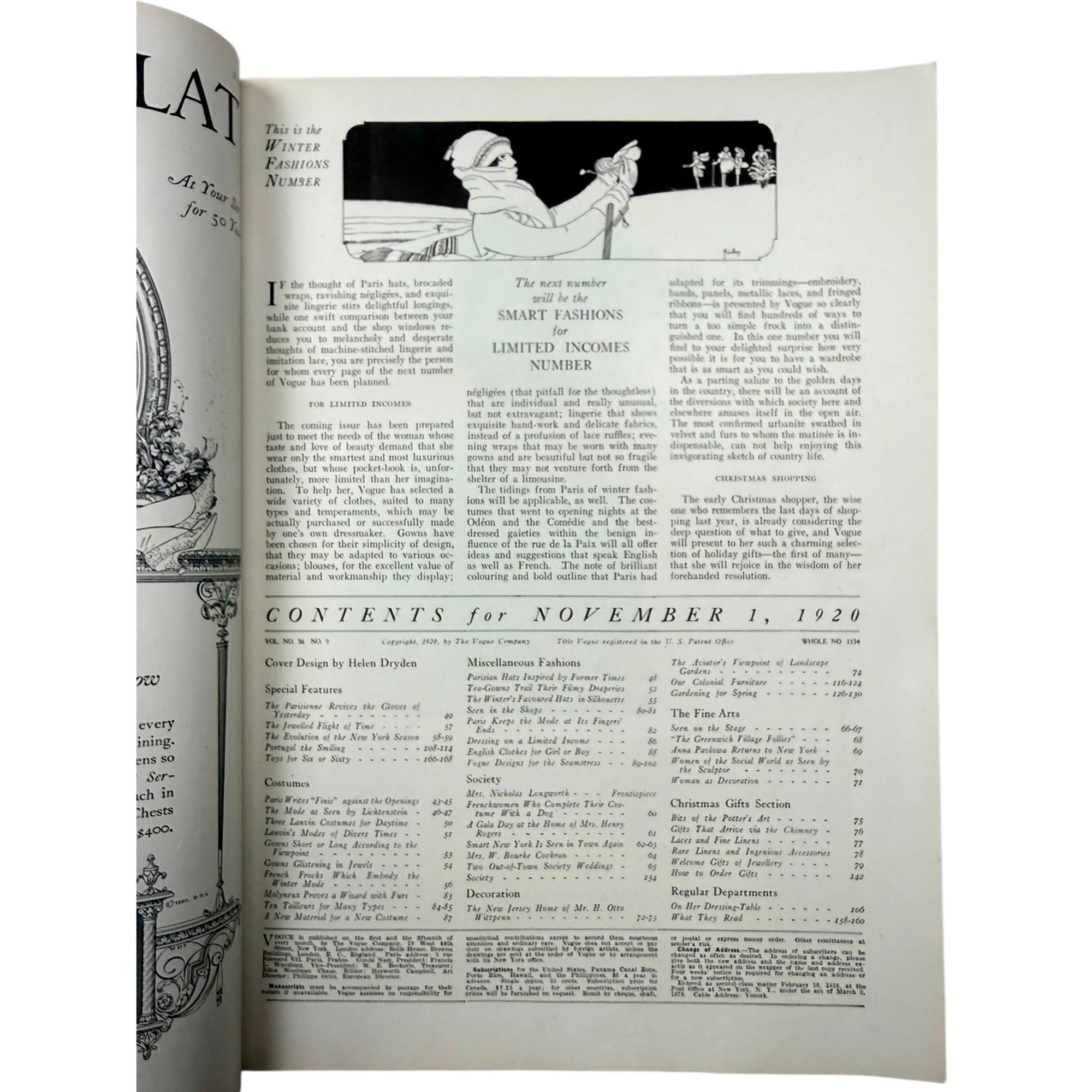 Vintage 1920 Vogue Magazine November 1 Winter Fashions Issue