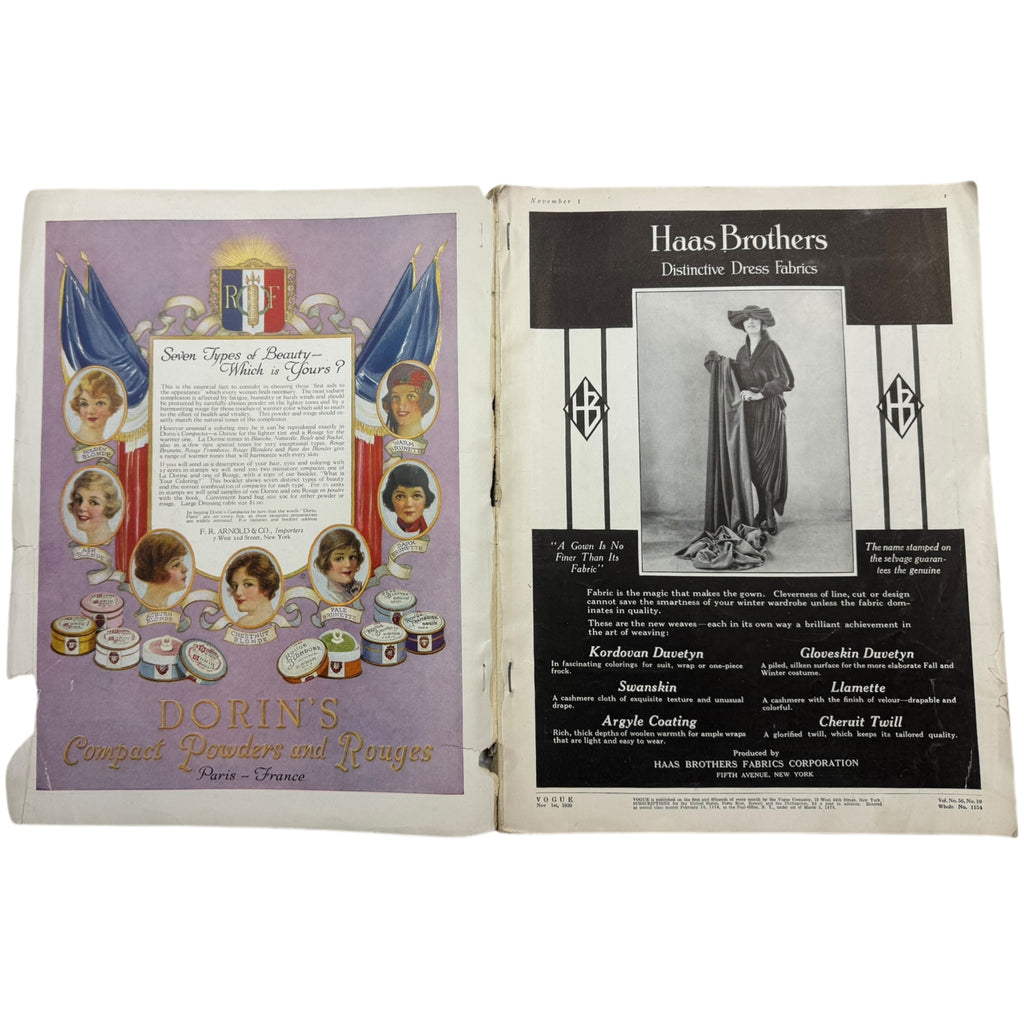 Vintage 1920 Vogue Magazine November 1 Winter Fashions Issue