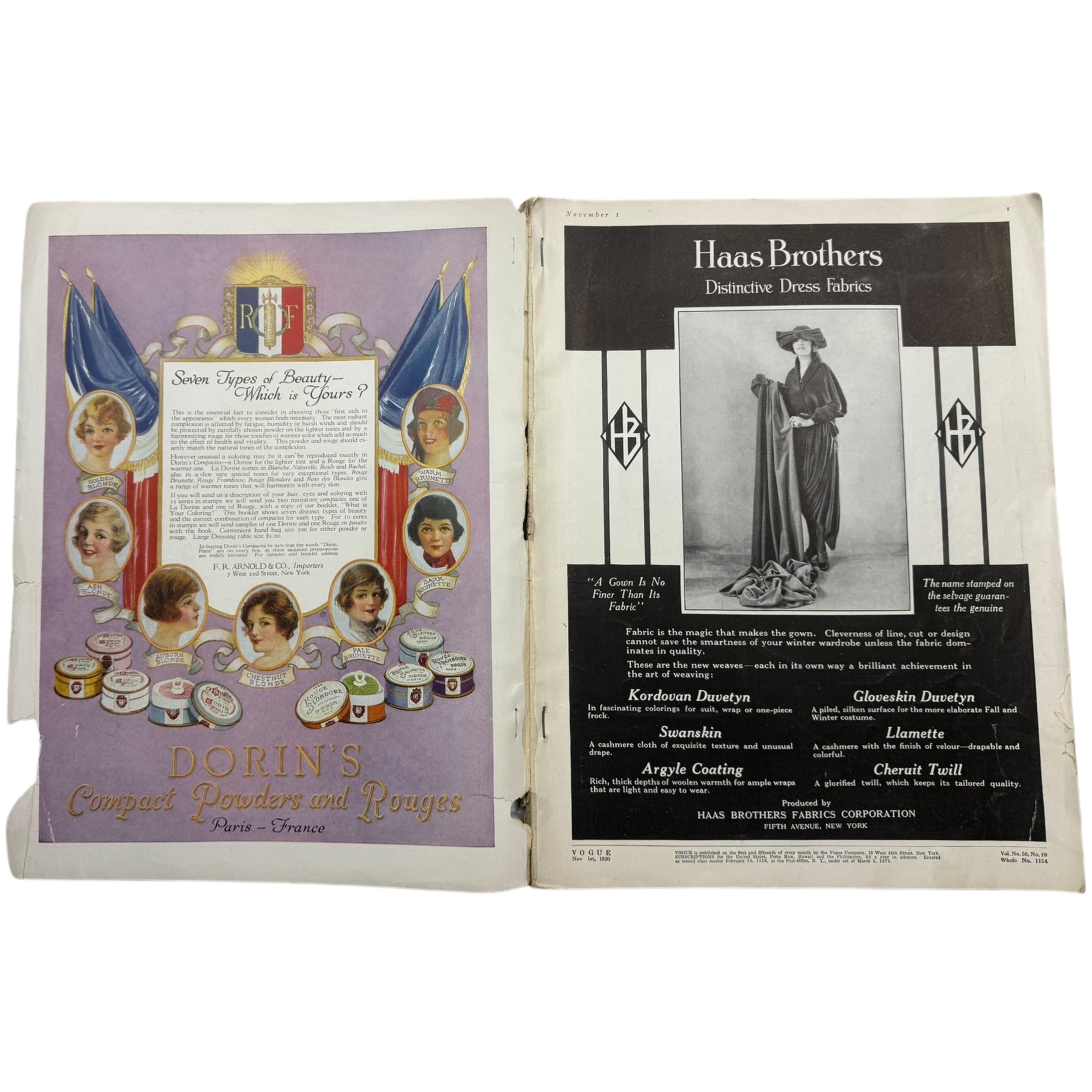 Vintage 1920 Vogue Magazine November 1 Winter Fashions Issue