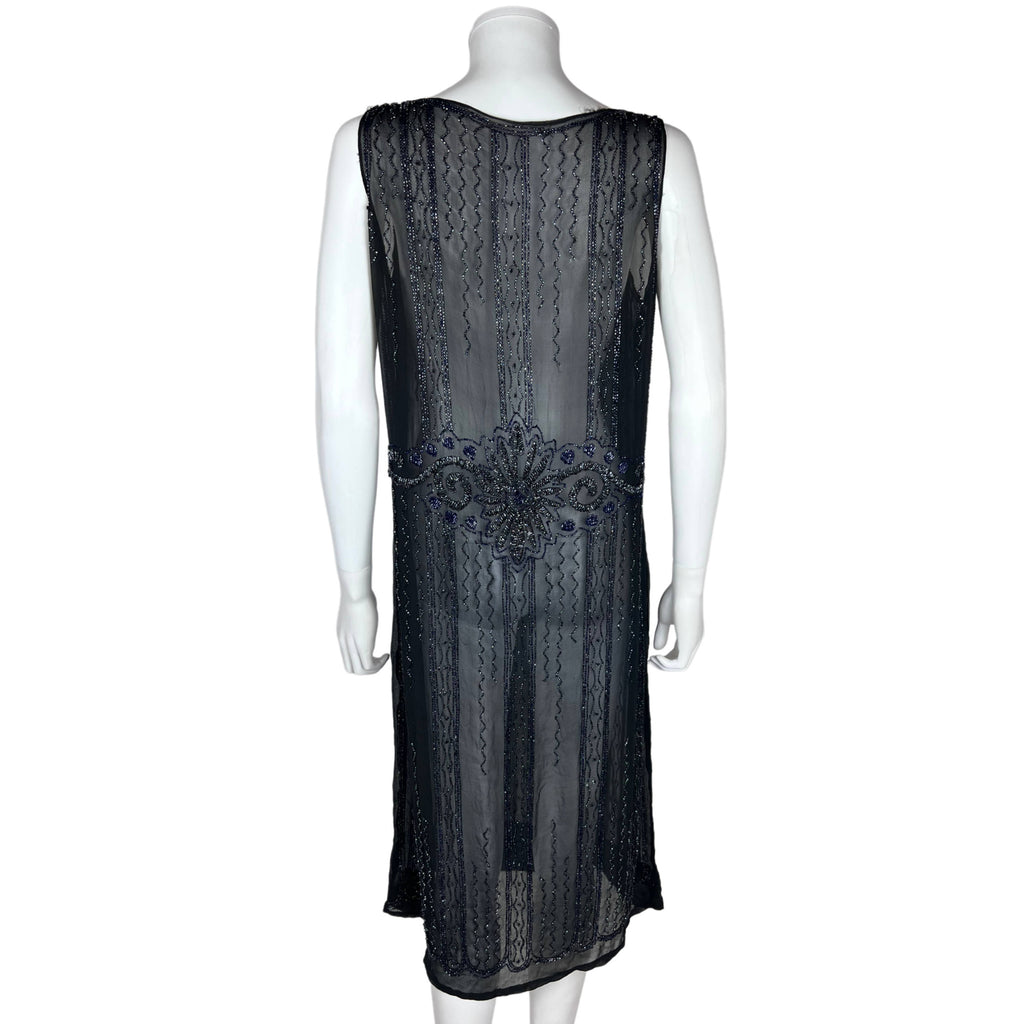 Vintage 1920s Flapper Dress Beaded Silk Chiffon Size M