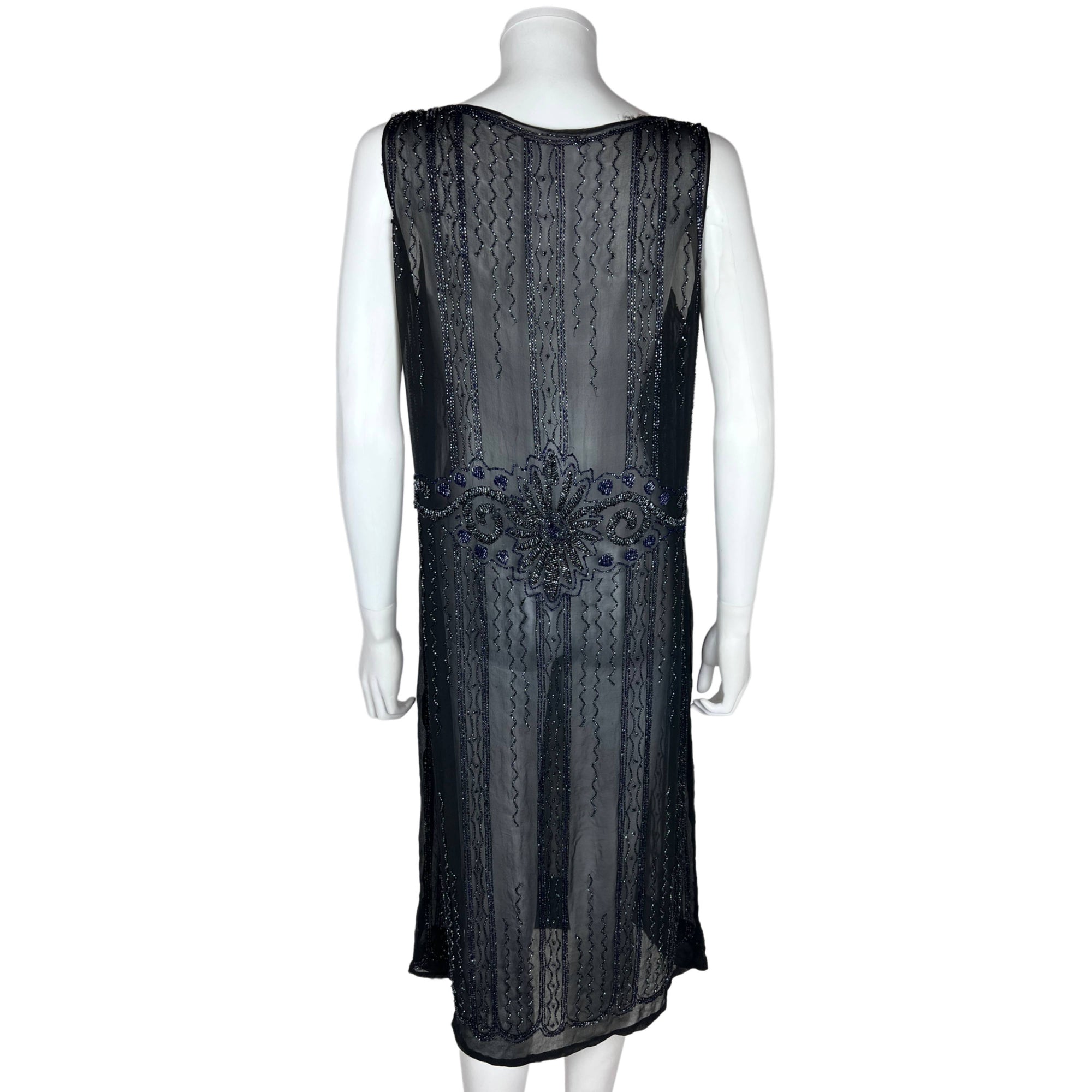 Vintage 1920s Flapper Dress Beaded Silk Chiffon Size M