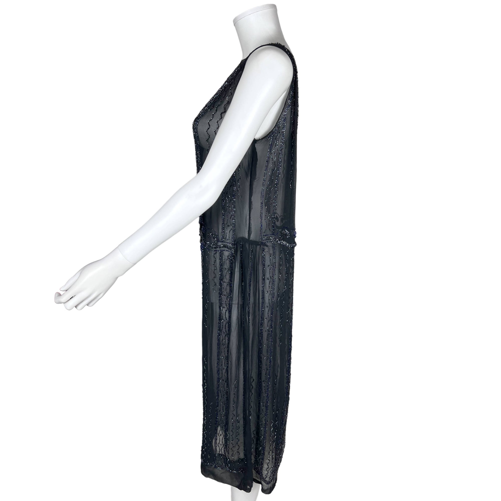 Vintage 1920s Flapper Dress Beaded Silk Chiffon Size M