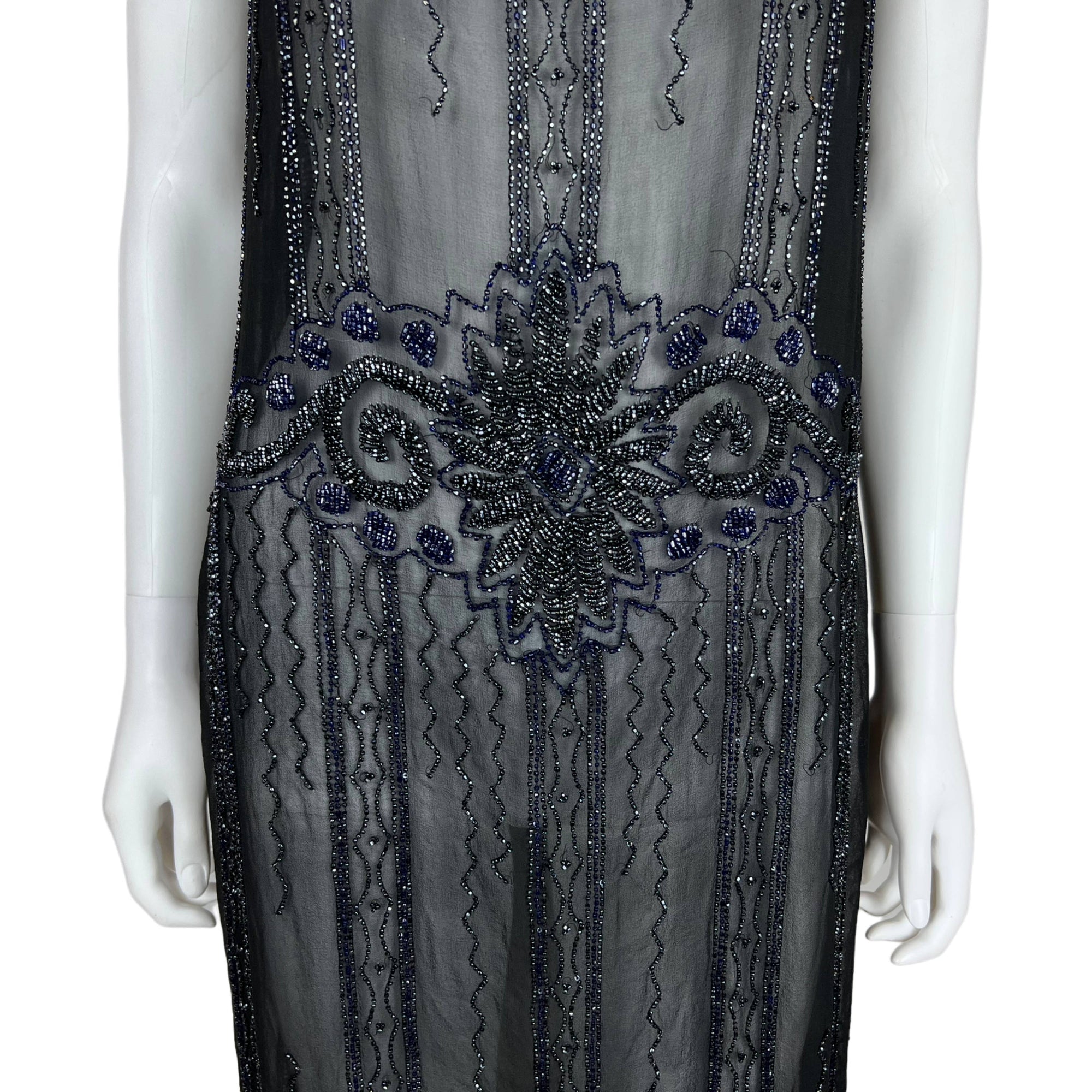 Vintage 1920s Flapper Dress Beaded Silk Chiffon Size M