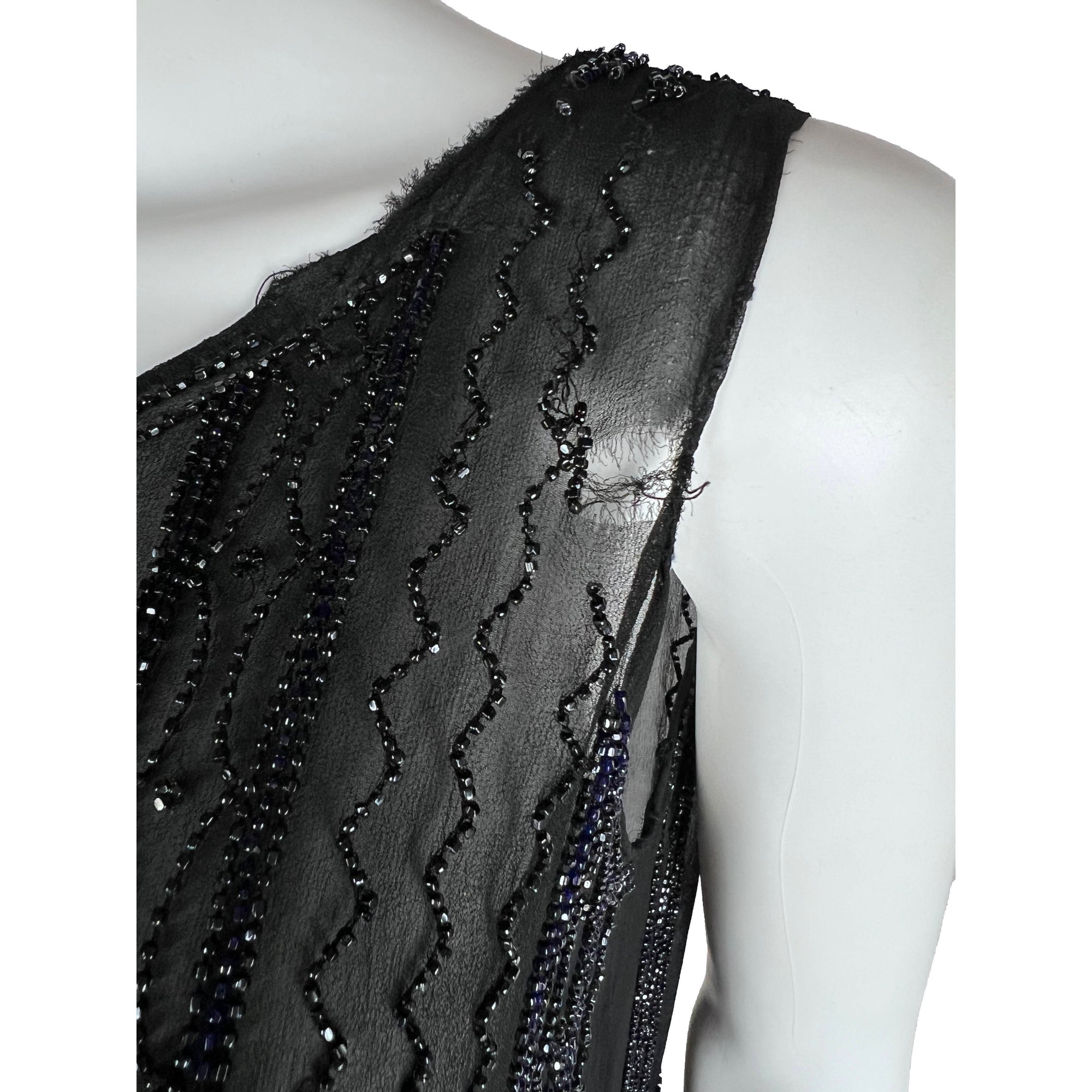 Vintage 1920s Flapper Dress Beaded Silk Chiffon Size M