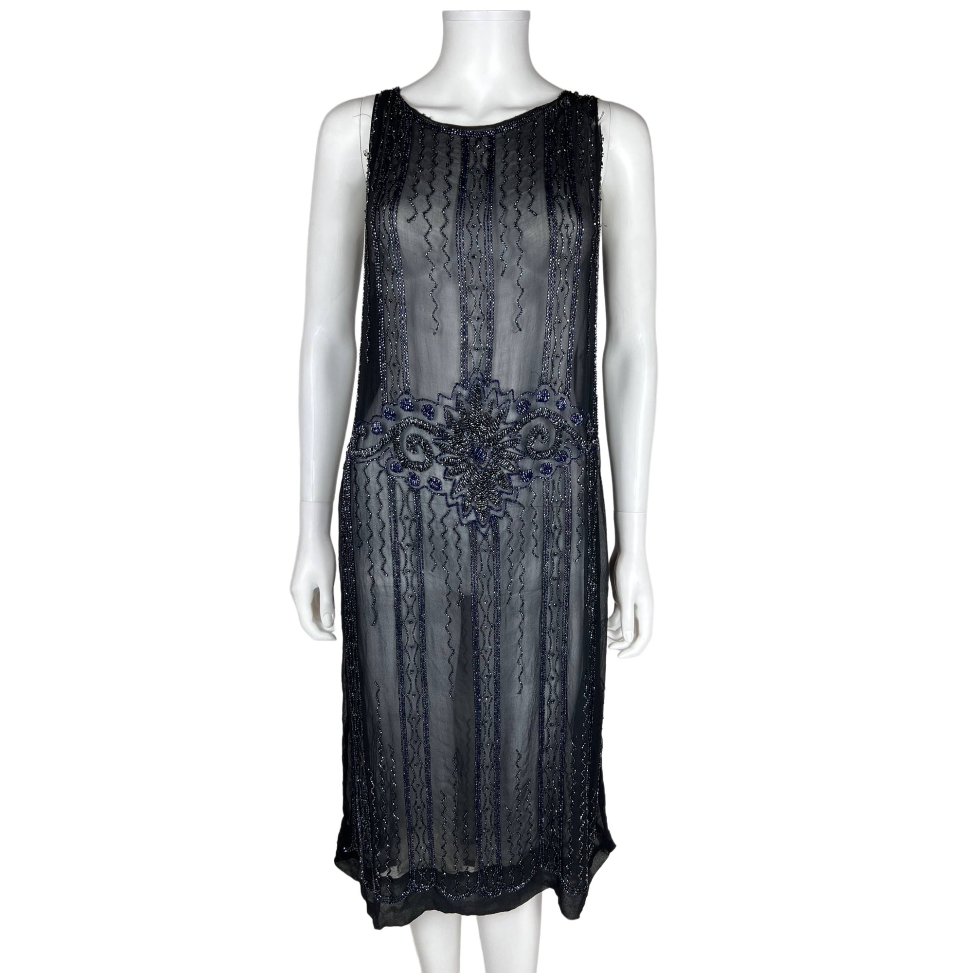 Vintage 1920s Flapper Dress Beaded Silk Chiffon Size M as is Poppy's Vintage Clothing Vintage 1920s Flapper Dress Beaded Silk Chiffon Size M as is Poppy's Vintage Clothing