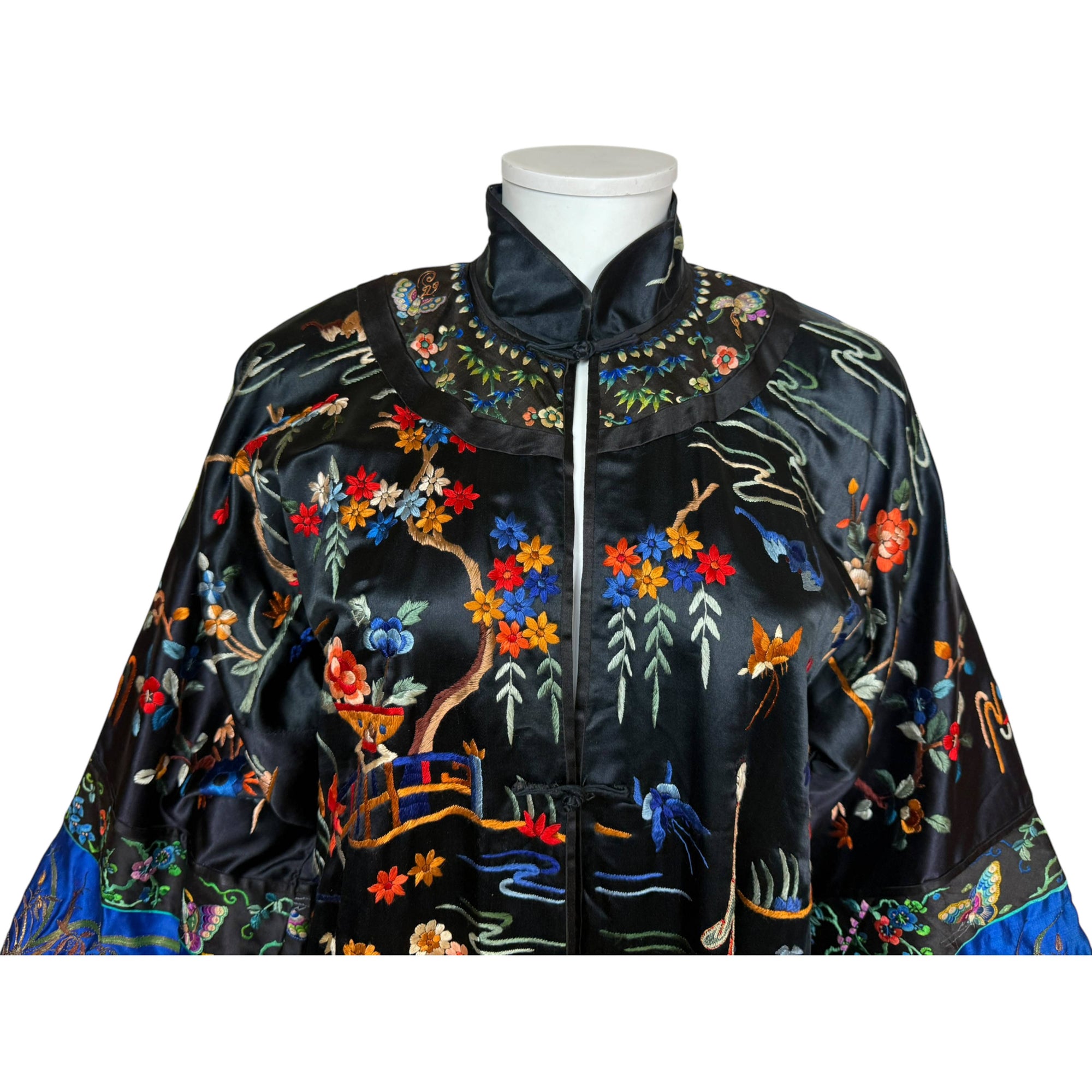 1920s Chinese Silk Robe Hand Embroidered Butterflies Flowers