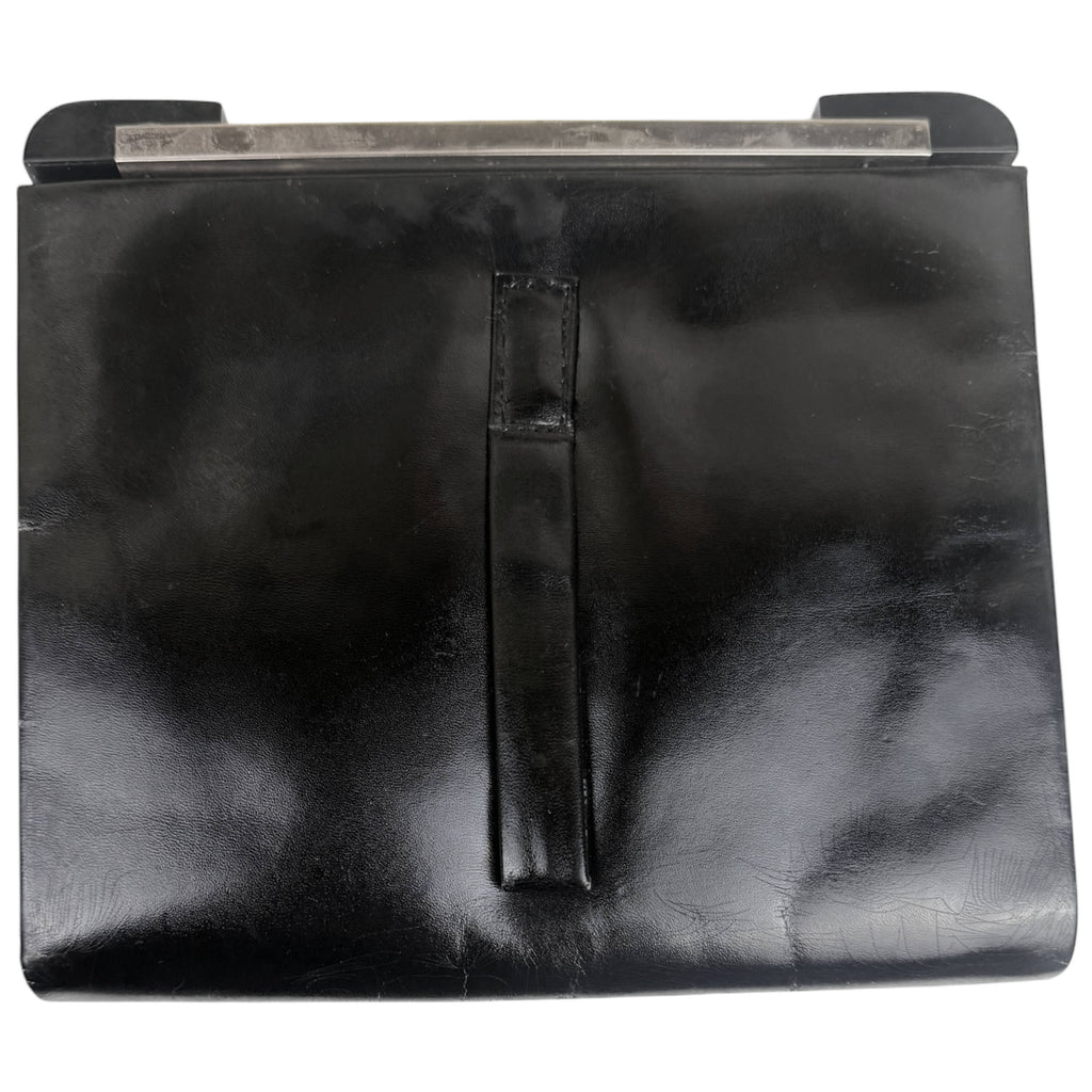 1920s French Art Deco Clutch Purse Leather & Suede w Bakelite Cornered Chrome Frame