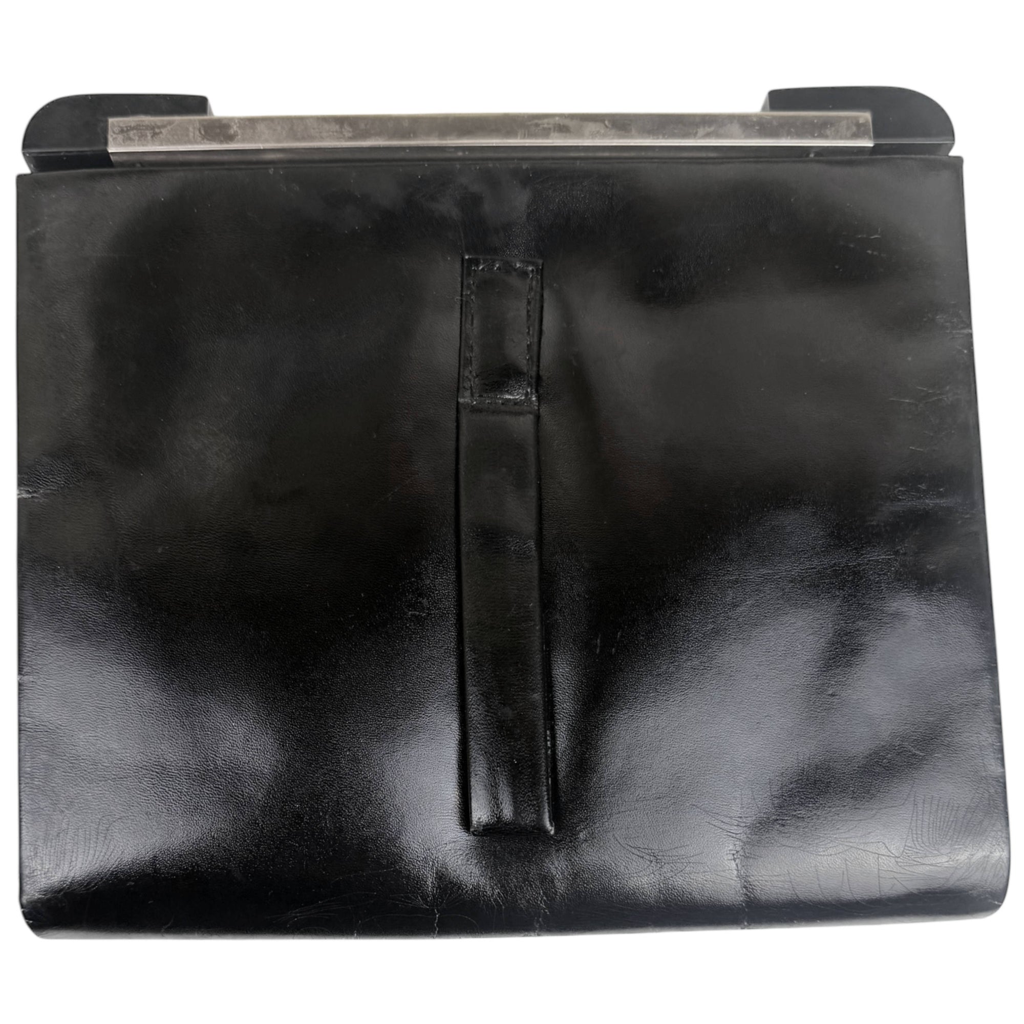 1920s French Art Deco Clutch Purse Leather & Suede w Bakelite Cornered Chrome Frame