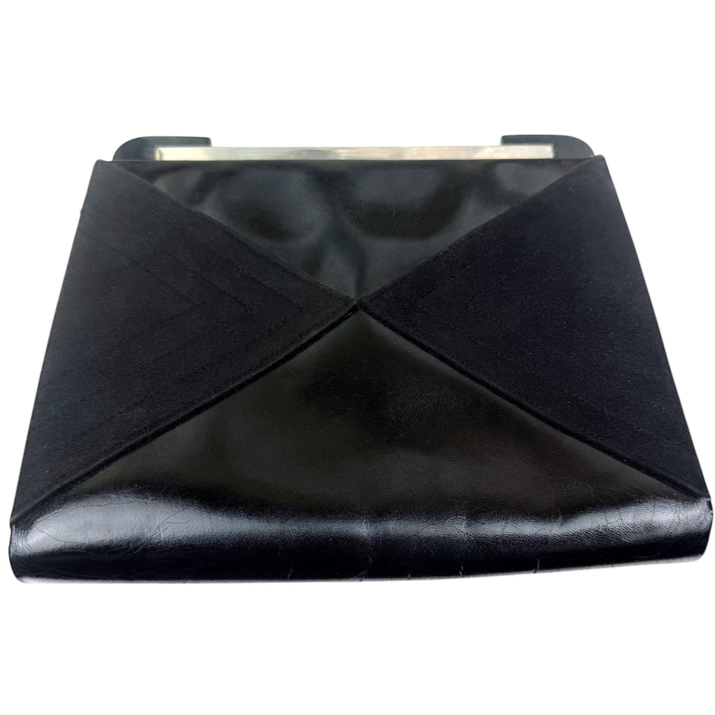 1920s French Art Deco Clutch Purse Leather & Suede w Bakelite Cornered Chrome Frame