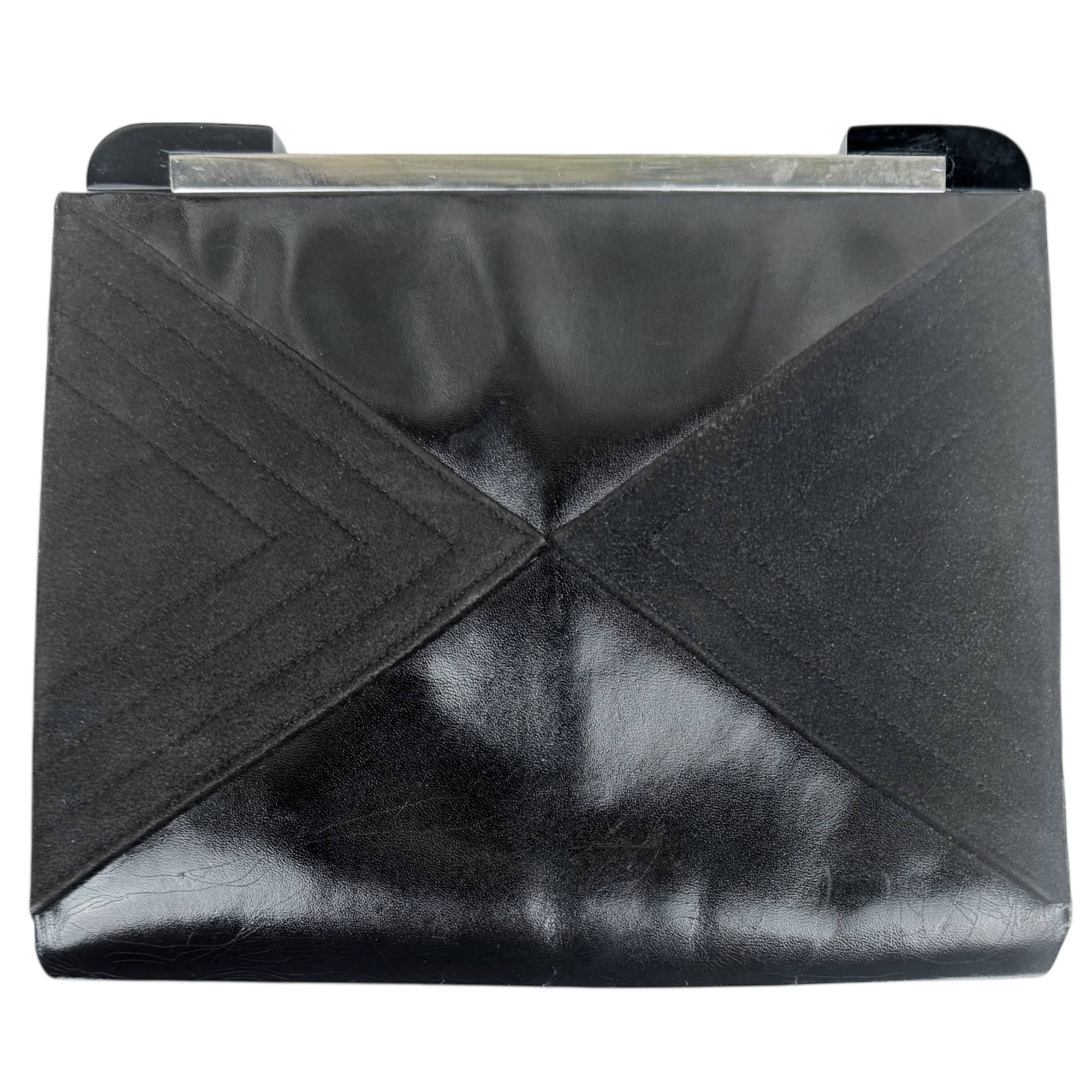 1920s French Art Deco Clutch Purse Leather & Suede w Bakelite Cornered Chrome Frame