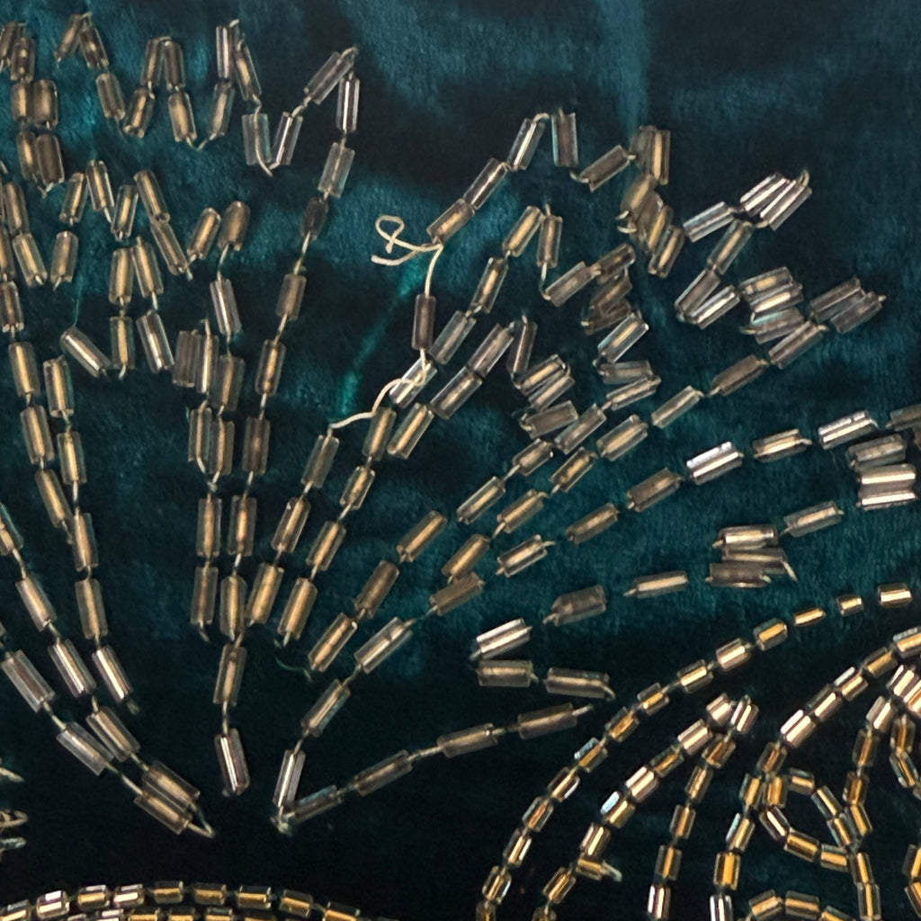 Vintage 1920s Beaded Dress Gold Beading on Blue Velvet Sz M