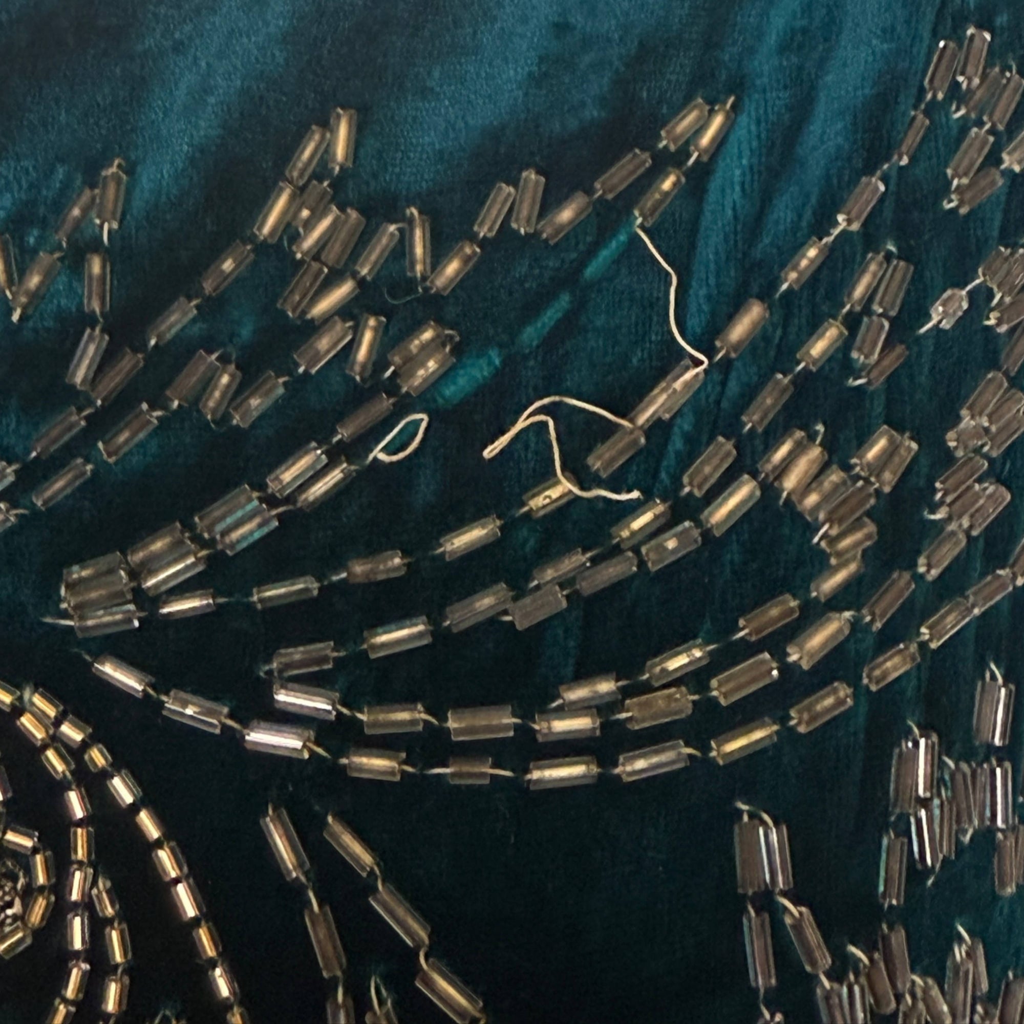 Vintage 1920s Beaded Dress Gold Beading on Blue Velvet Sz M