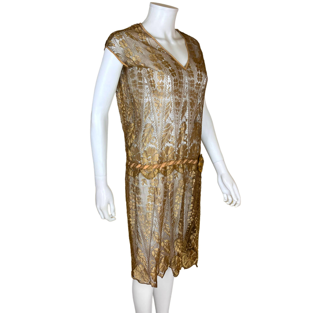 Reserved Vintage 1920s Flapper Dress Gold Metallic Lace Size M Poppy's Vintage Clothing Reserved Vintage 1920s Flapper Dress Gold Metallic Lace Size M Poppy's Vintage Clothing