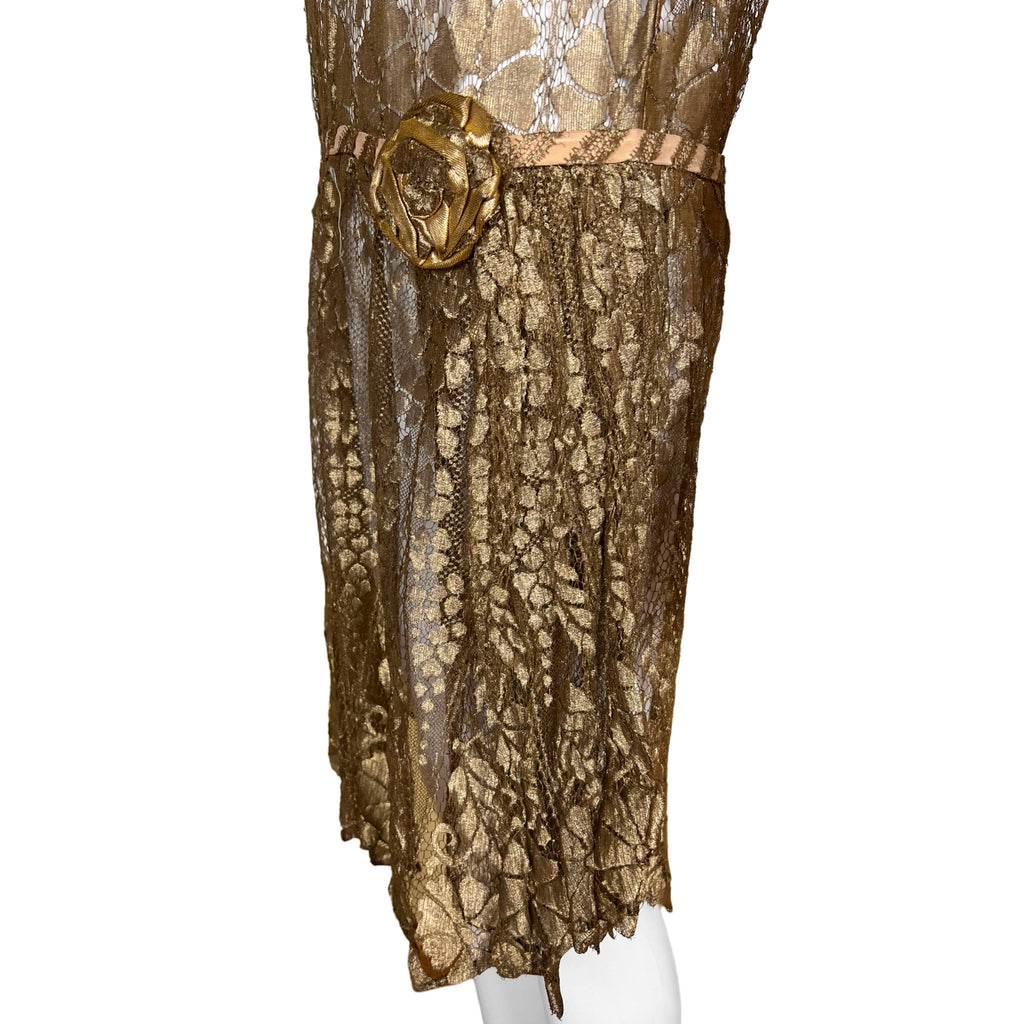 metallic flapper dress Reserved Vintage 1920s Flapper Dress Gold Metallic Lace Size M – Poppy's  Vintage Clothing