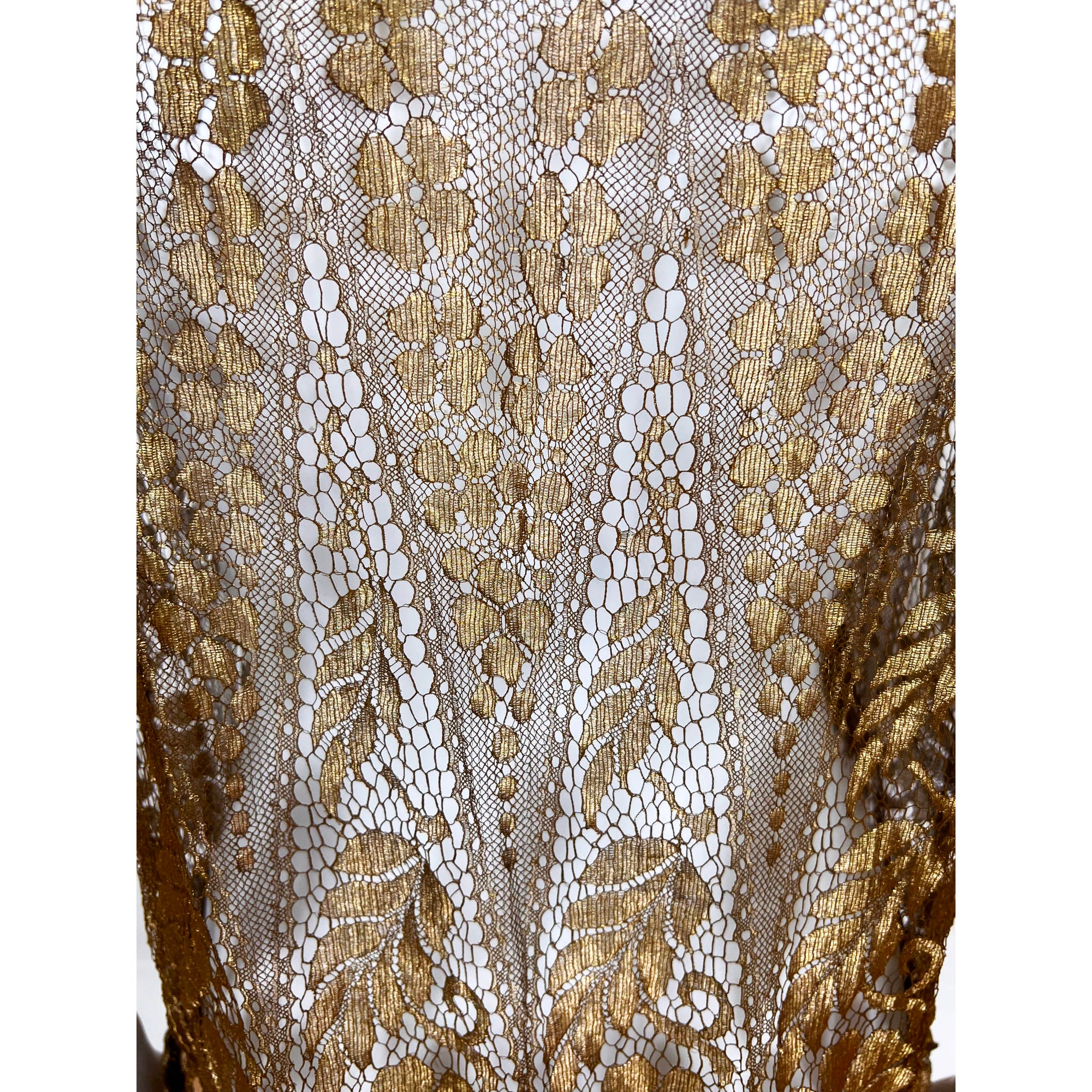 Vintage 1920s Flapper Dress Gold Metallic Lace Size M