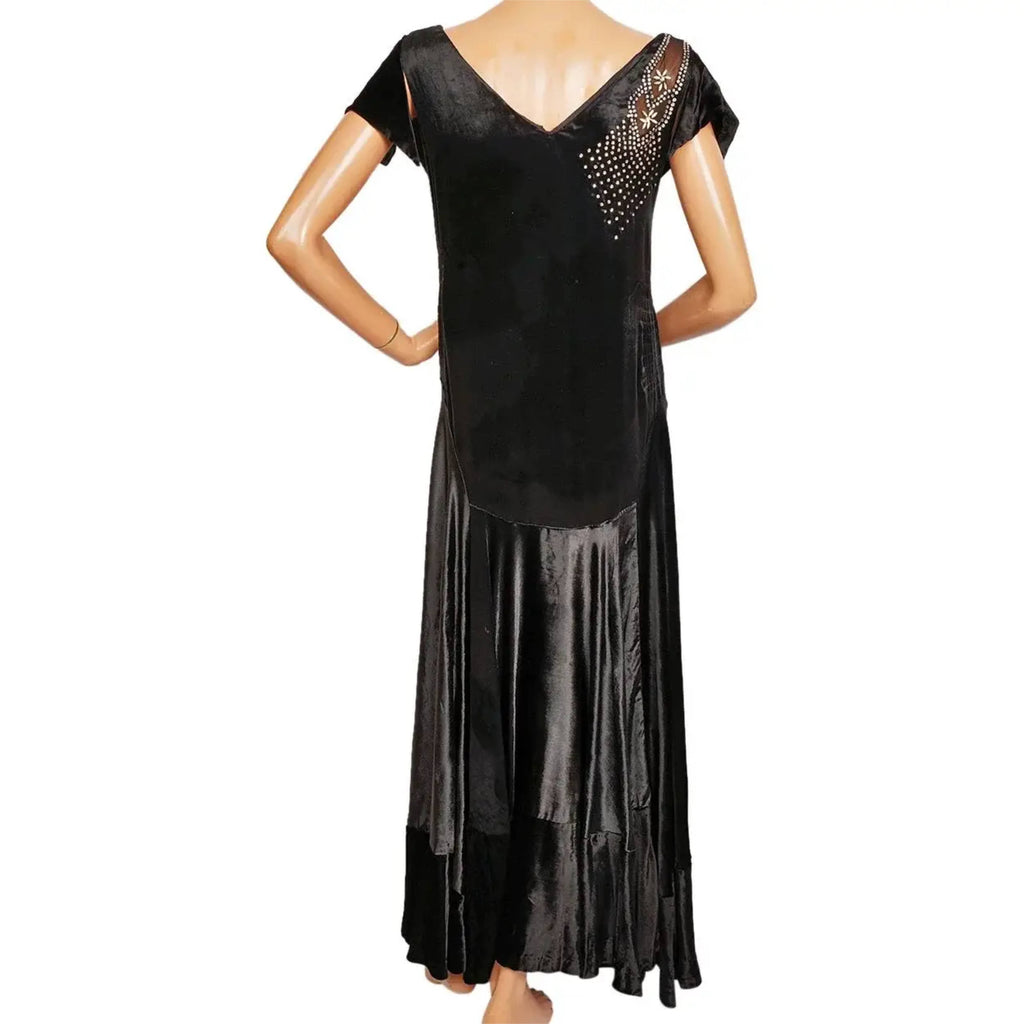 Vintage 1920s Evening Gown Black Panne Velvet Formal Dress M