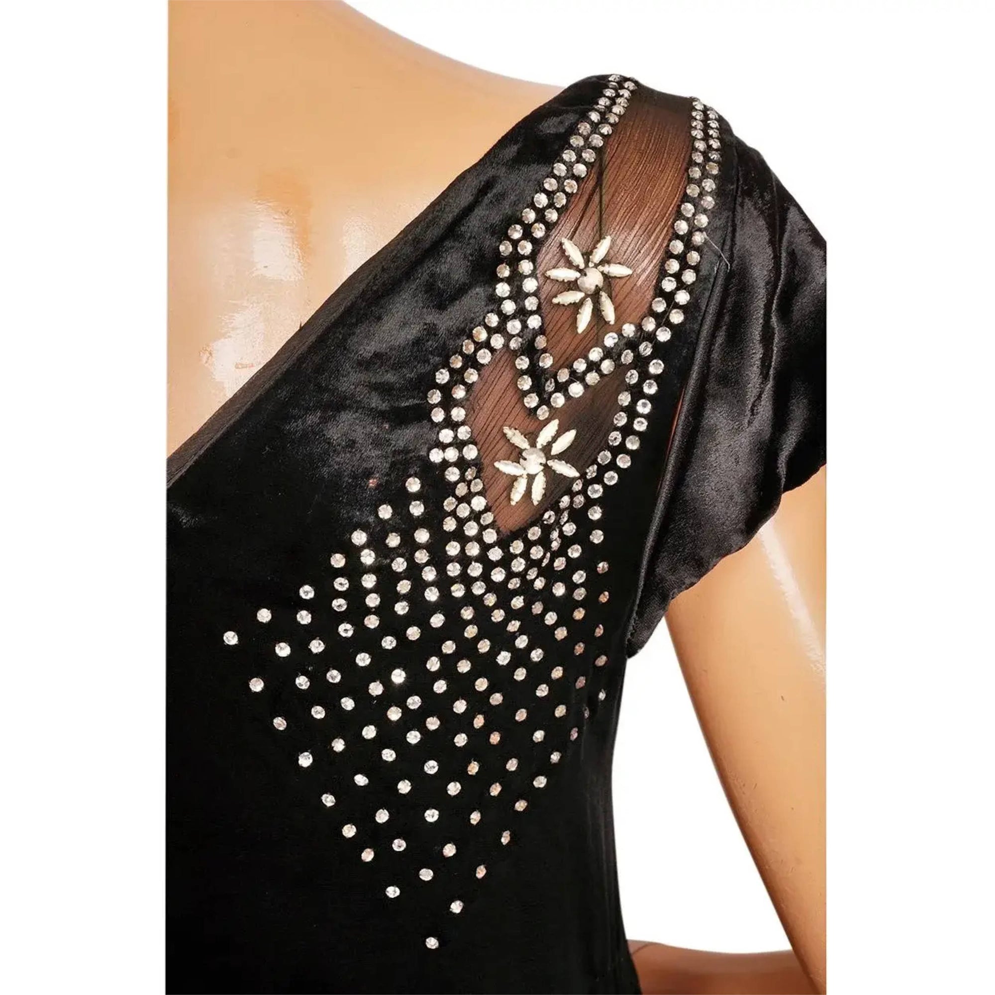 Vintage 1920s Evening Gown Black Panne Velvet Formal Dress M