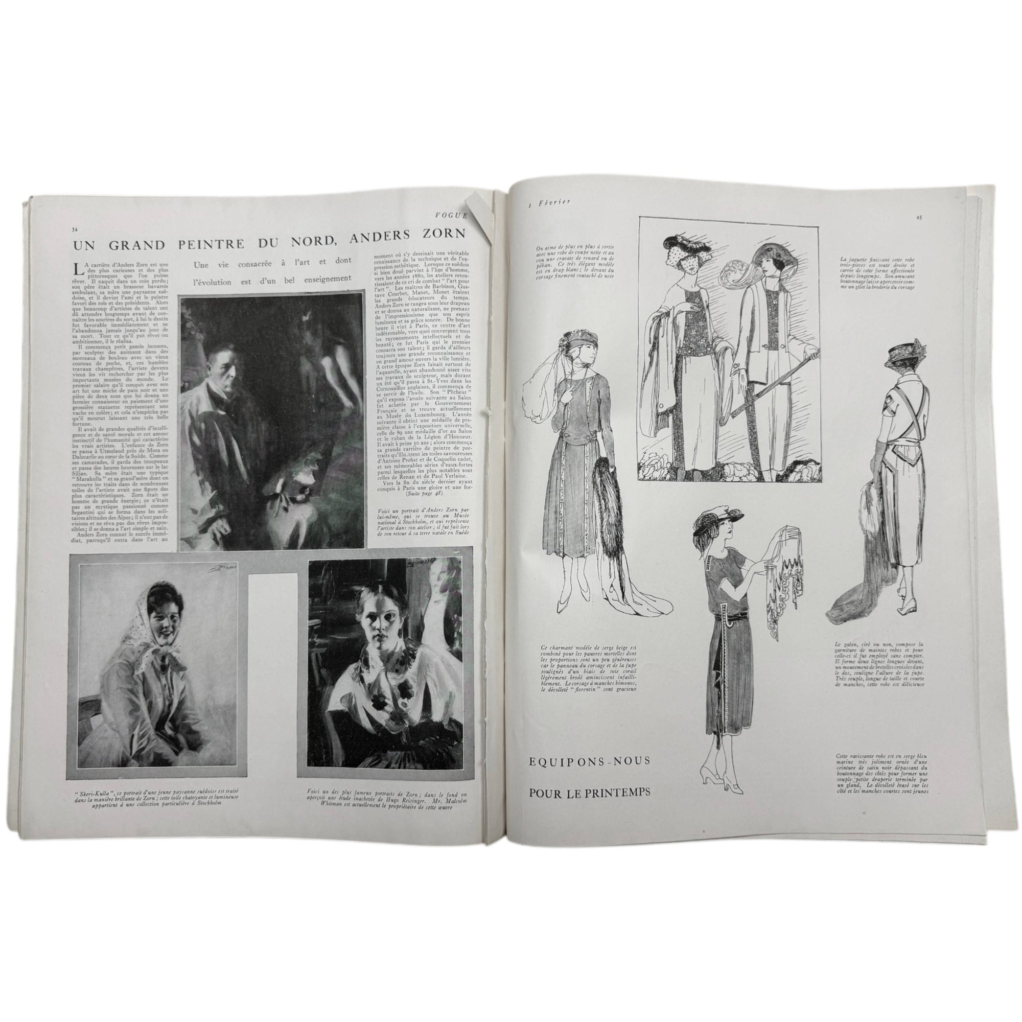 Vintage 1921 Vogue France February Issue Incomplete George W. Plank Cover