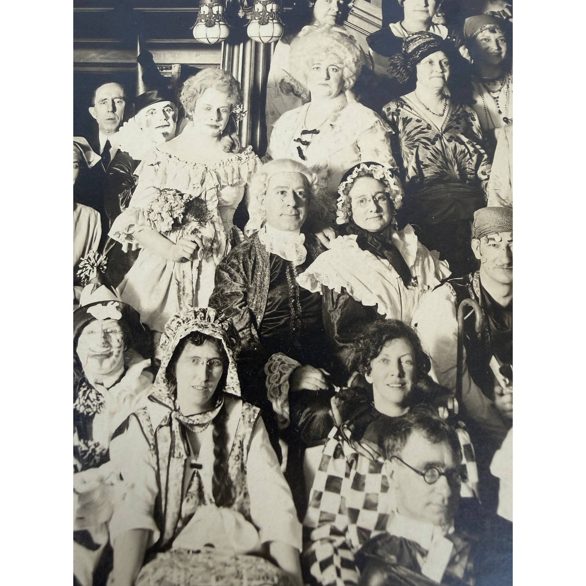 1927 Halloween party photograph showing colonial and theatrical costumes