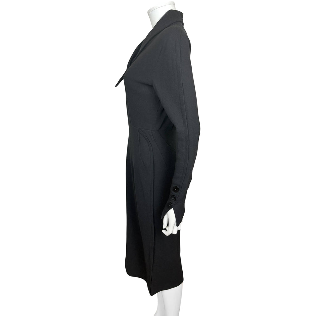 Vintage 1930s Day Dress Black Wool Crepe Size M