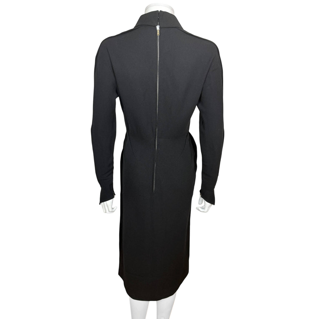 Vintage 1930s Day Dress Black Wool Crepe Size M
