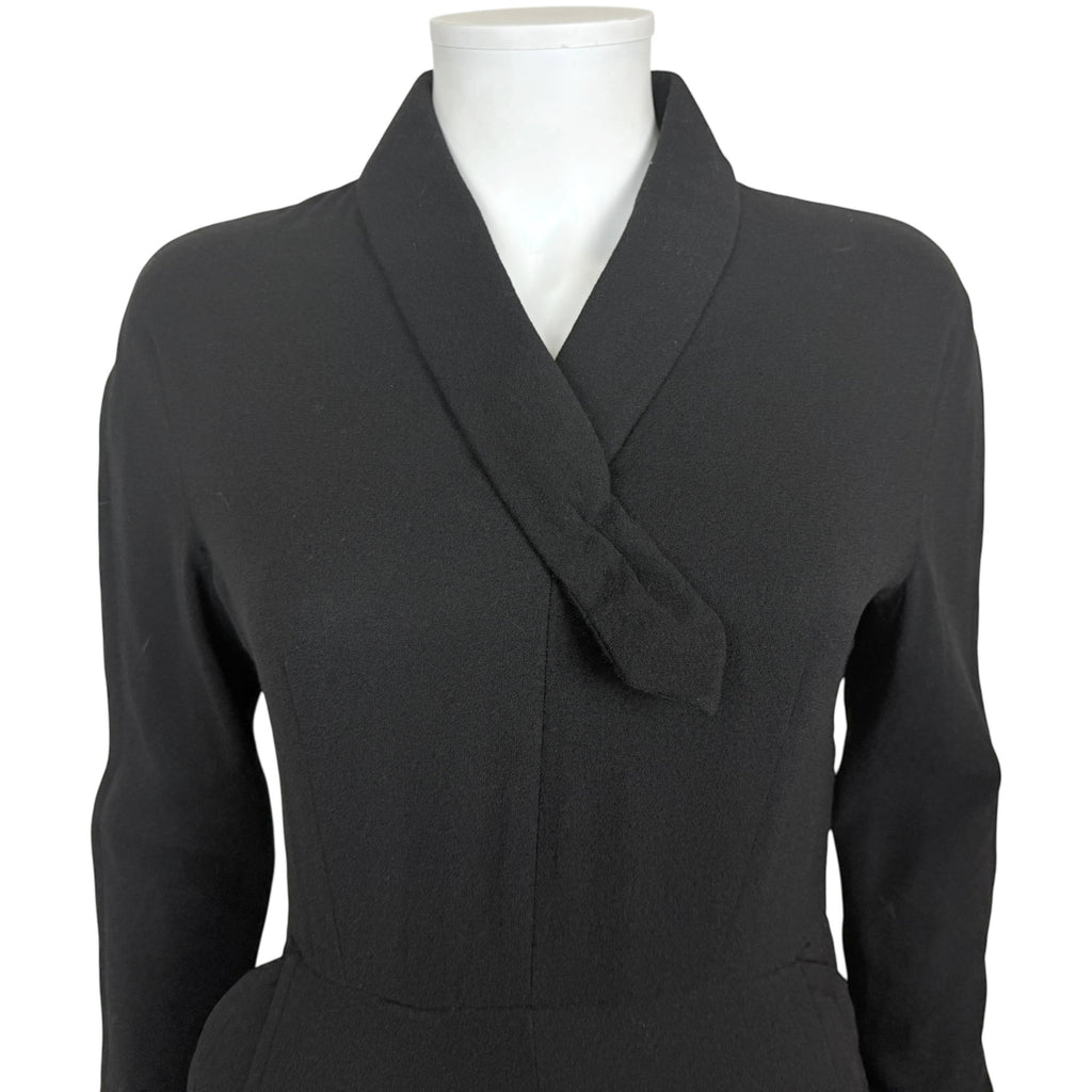 Vintage 1930s Day Dress Black Wool Crepe Size M