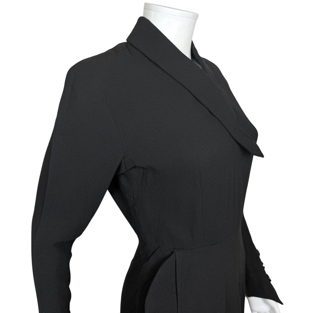 Vintage 1930s Day Dress Black Wool Crepe Size M