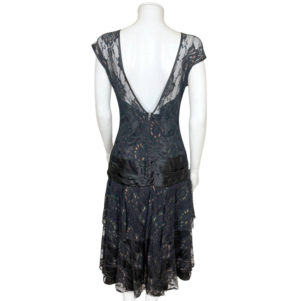 Vintage 1930s Style Evening Gown Black Chantilly Lace Size M