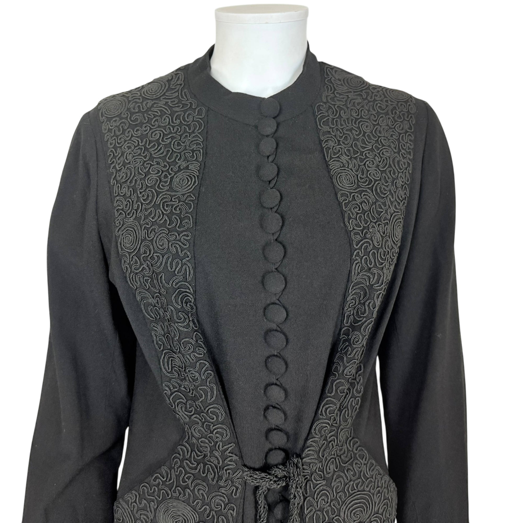 Vintage 1930s Black Dress Coat with Soutache Size M