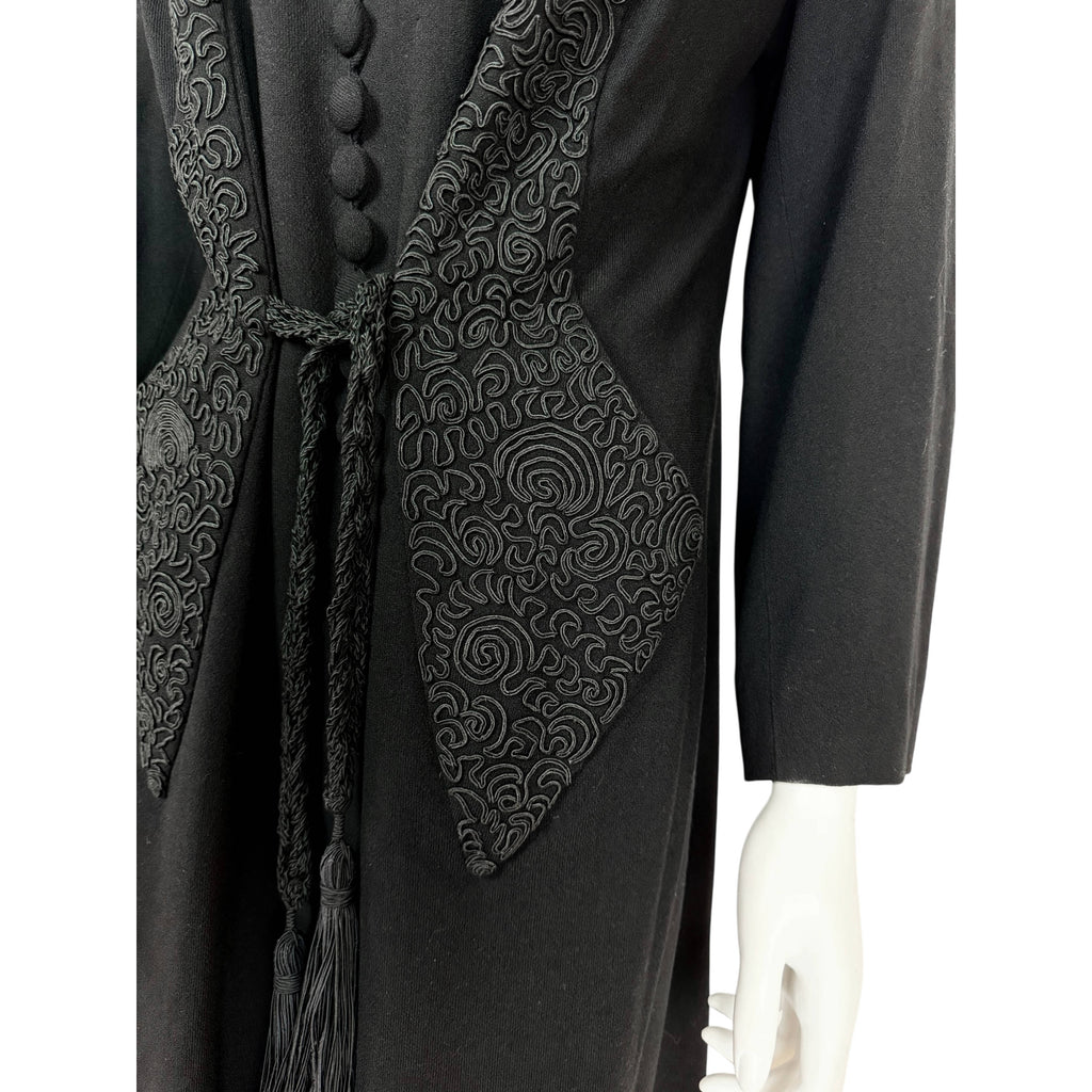 Vintage 1930s Black Dress Coat with Soutache Size M