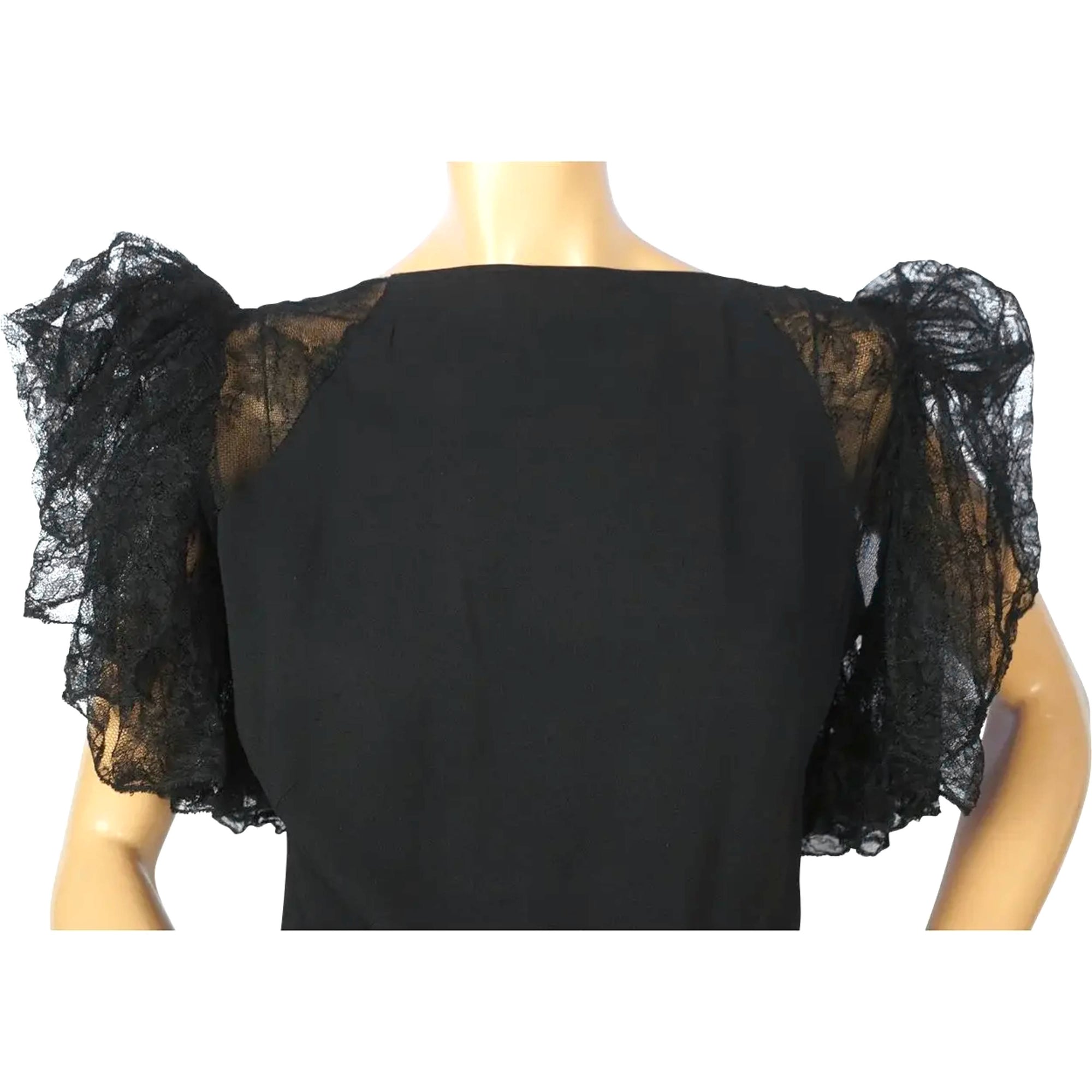 Vintage 1930s Evening Gown Black Crepe Dress Size M L