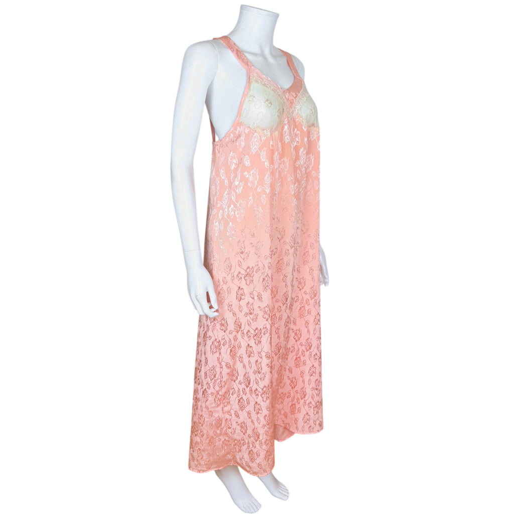 Vintage 1930s Negligee Peach Rayon Jacquard with Lace & Net Bust, Art Deco Lingerie