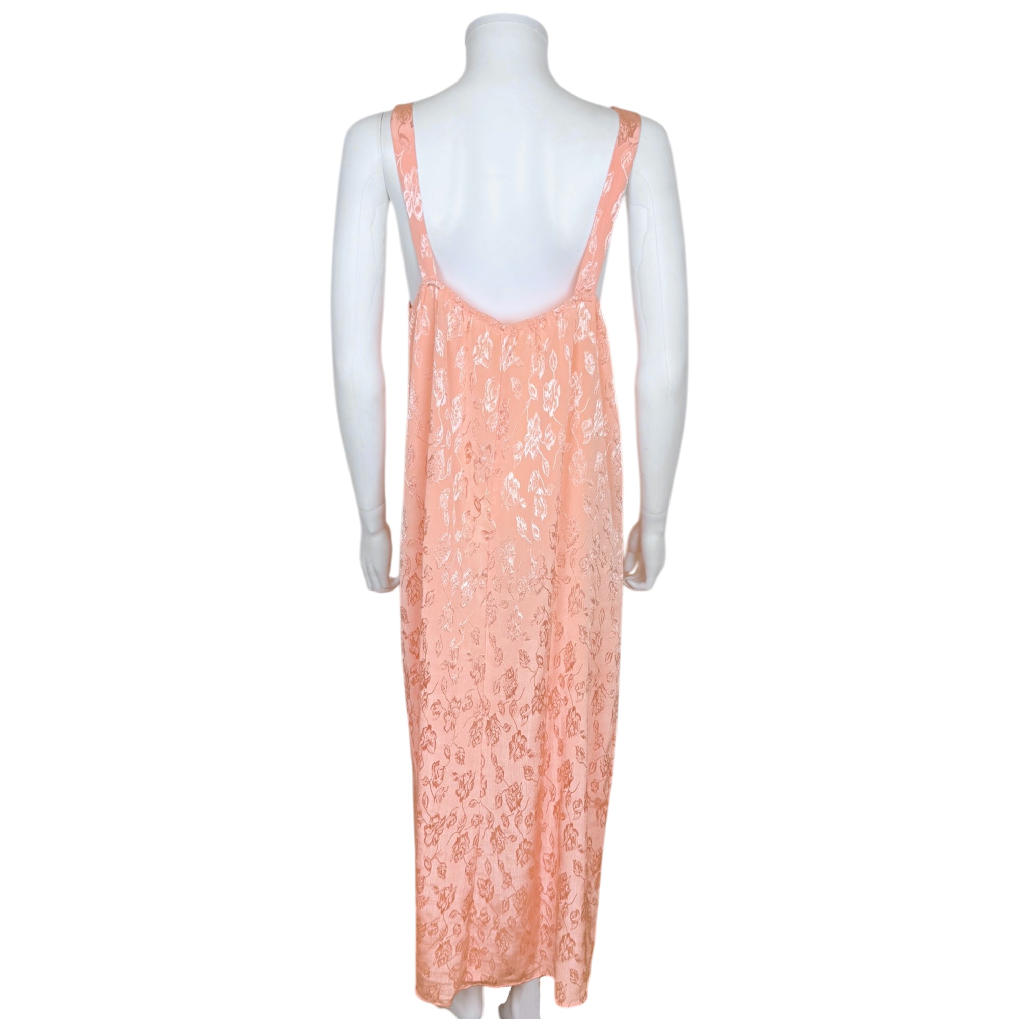Vintage 1930s Negligee Peach Rayon Jacquard with Lace & Net Bust, Art Deco Lingerie
