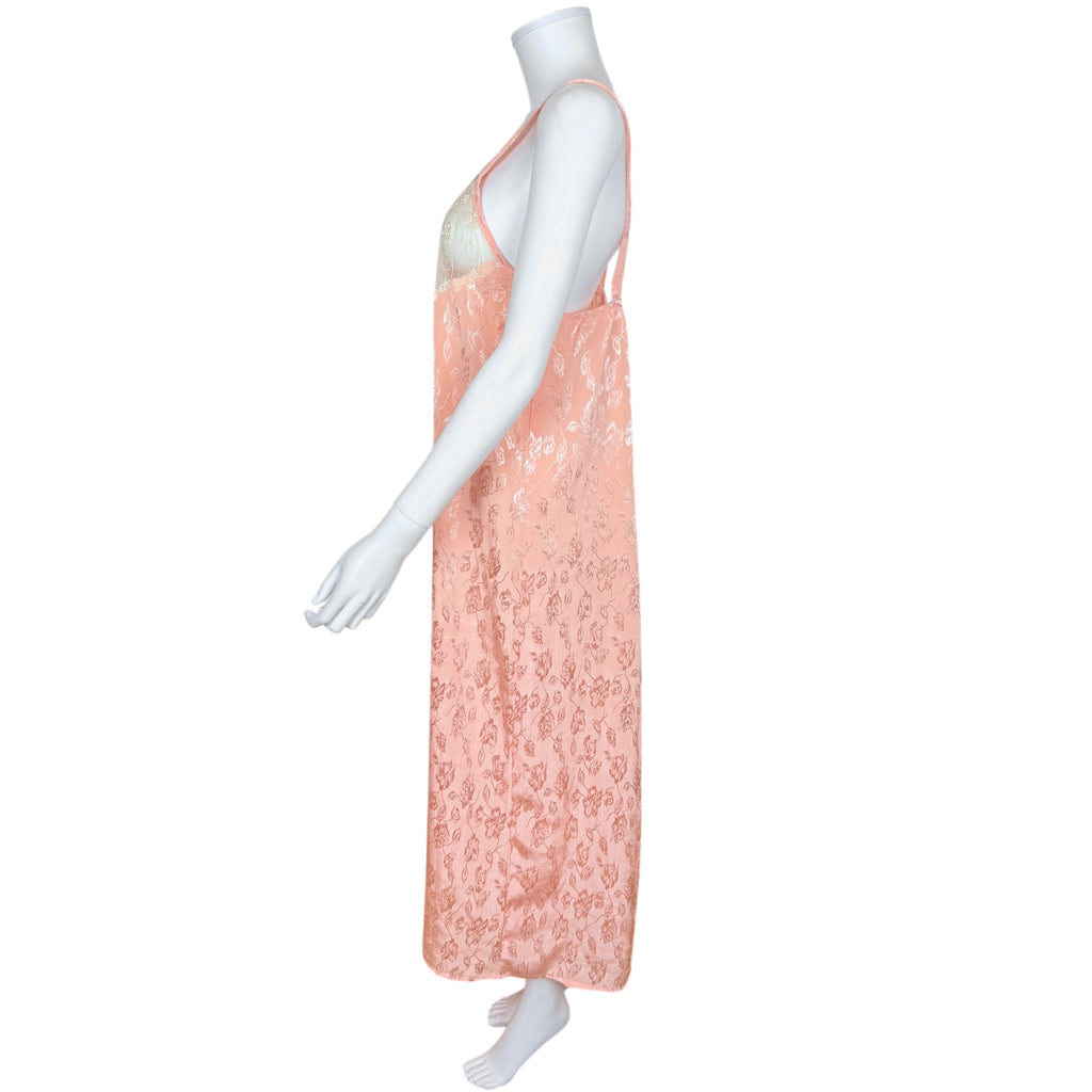 Vintage 1930s Negligee Peach Rayon Jacquard with Lace & Net Bust, Art Deco Lingerie