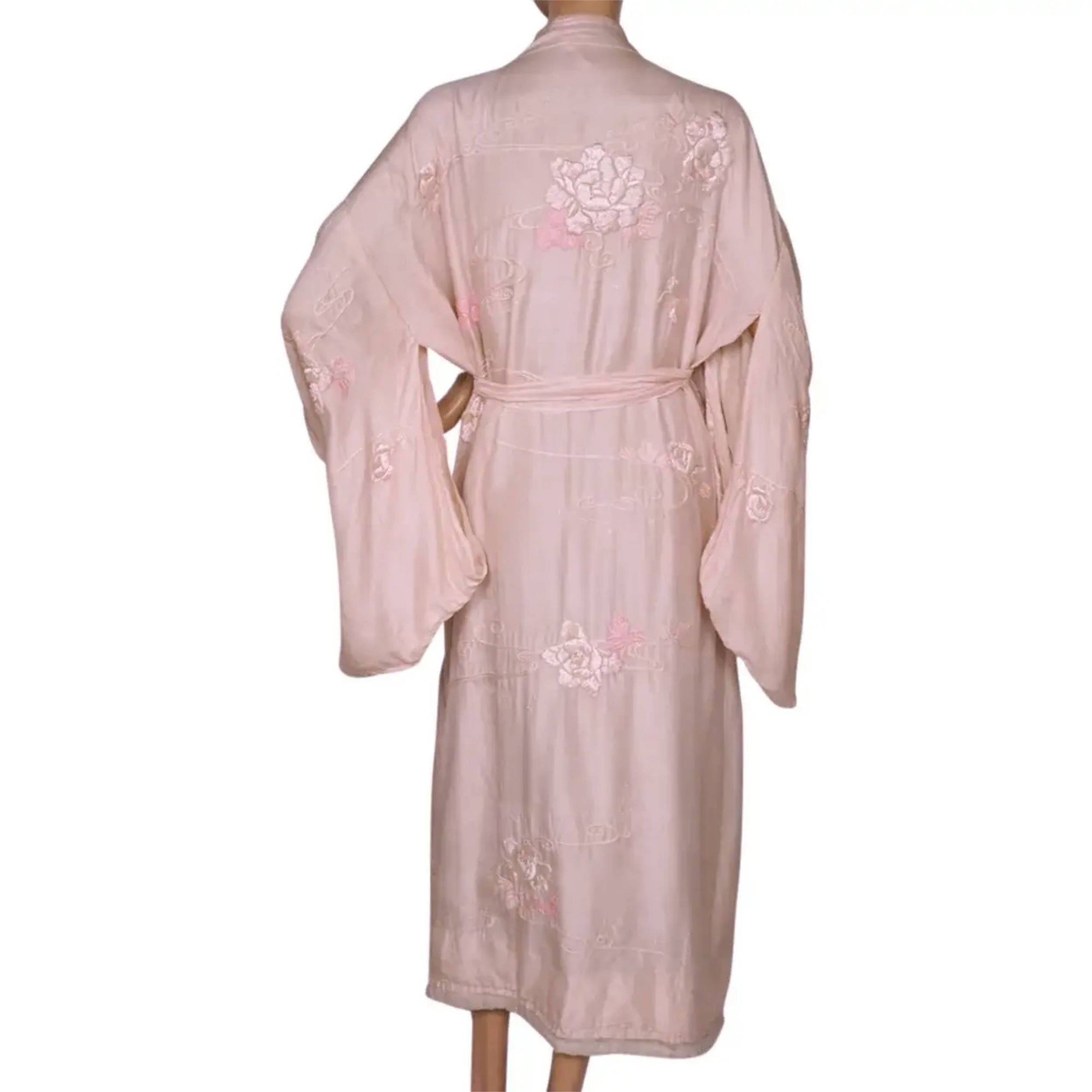 Vintage Japanese Silk Kimono Floral Embroidery Robe Size M L