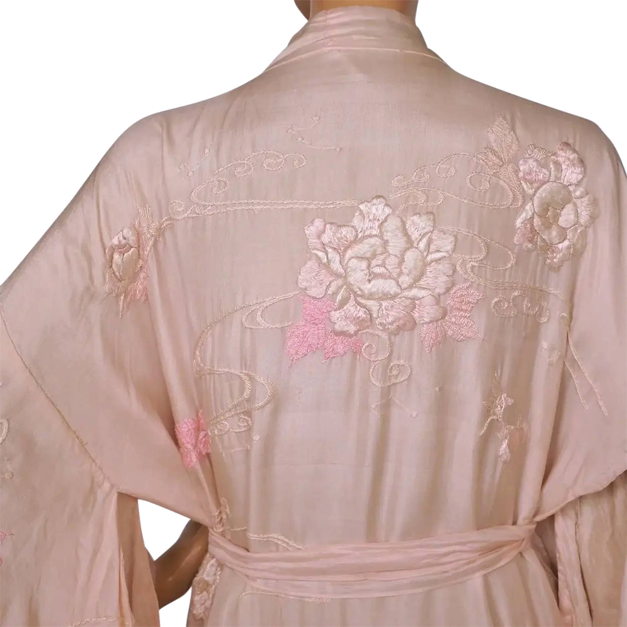 Vintage Japanese Silk Kimono Floral Embroidery Robe Size M L
