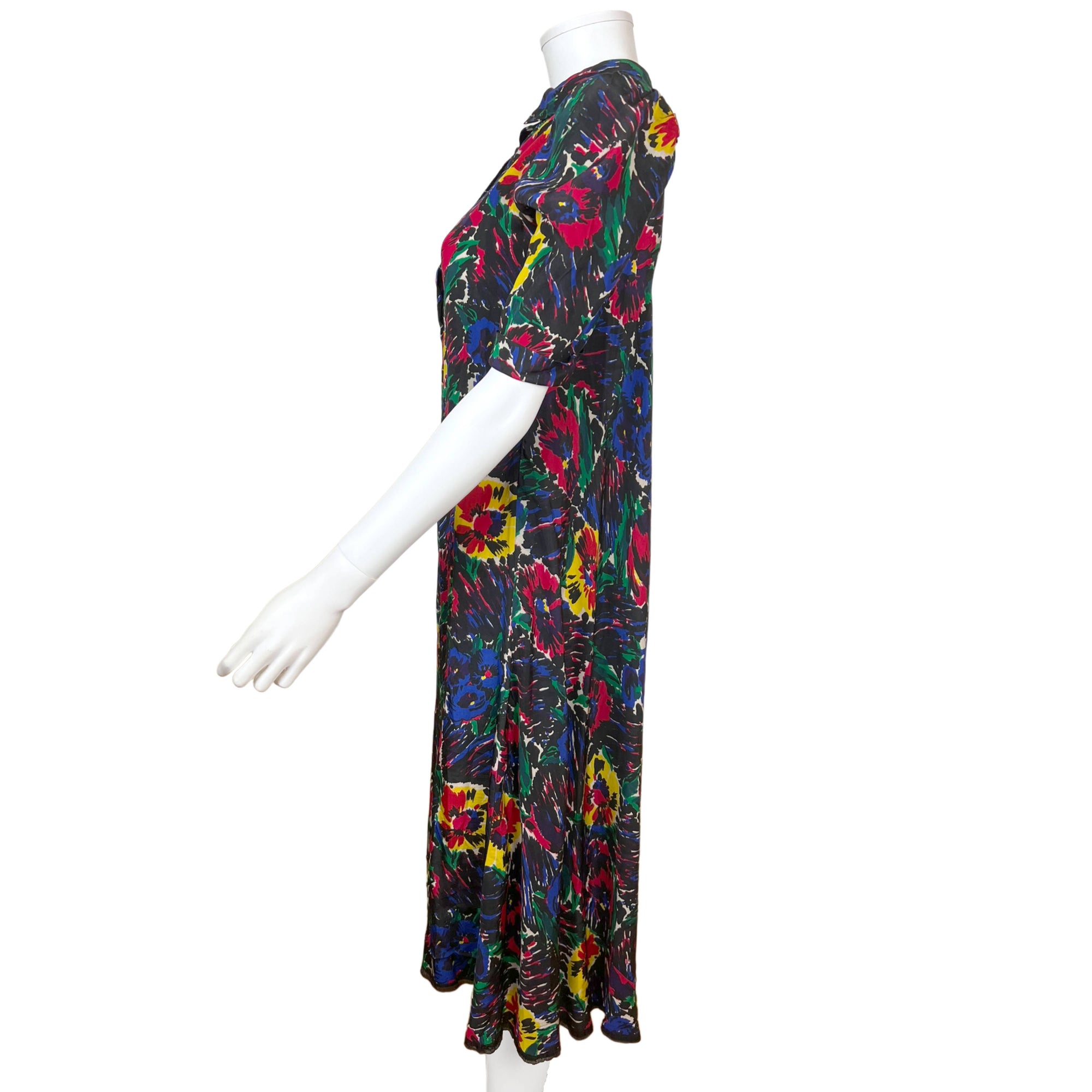 Vintage 1930s Day Dress Floral Printed Silk Size M