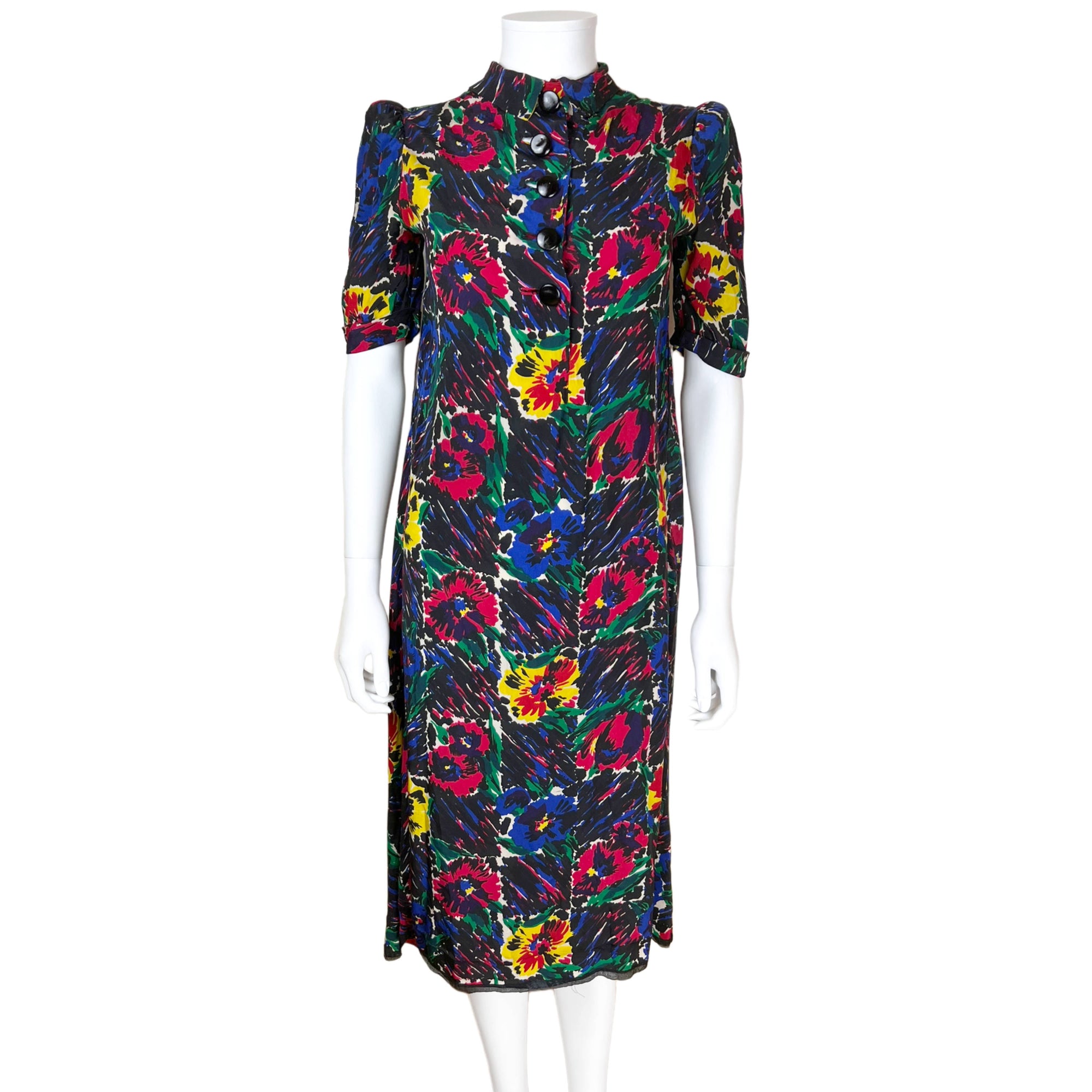 Vintage 1930s Day Dress Floral Printed Silk Size M Vintage 1930s Day Dress Floral Printed Silk Size M