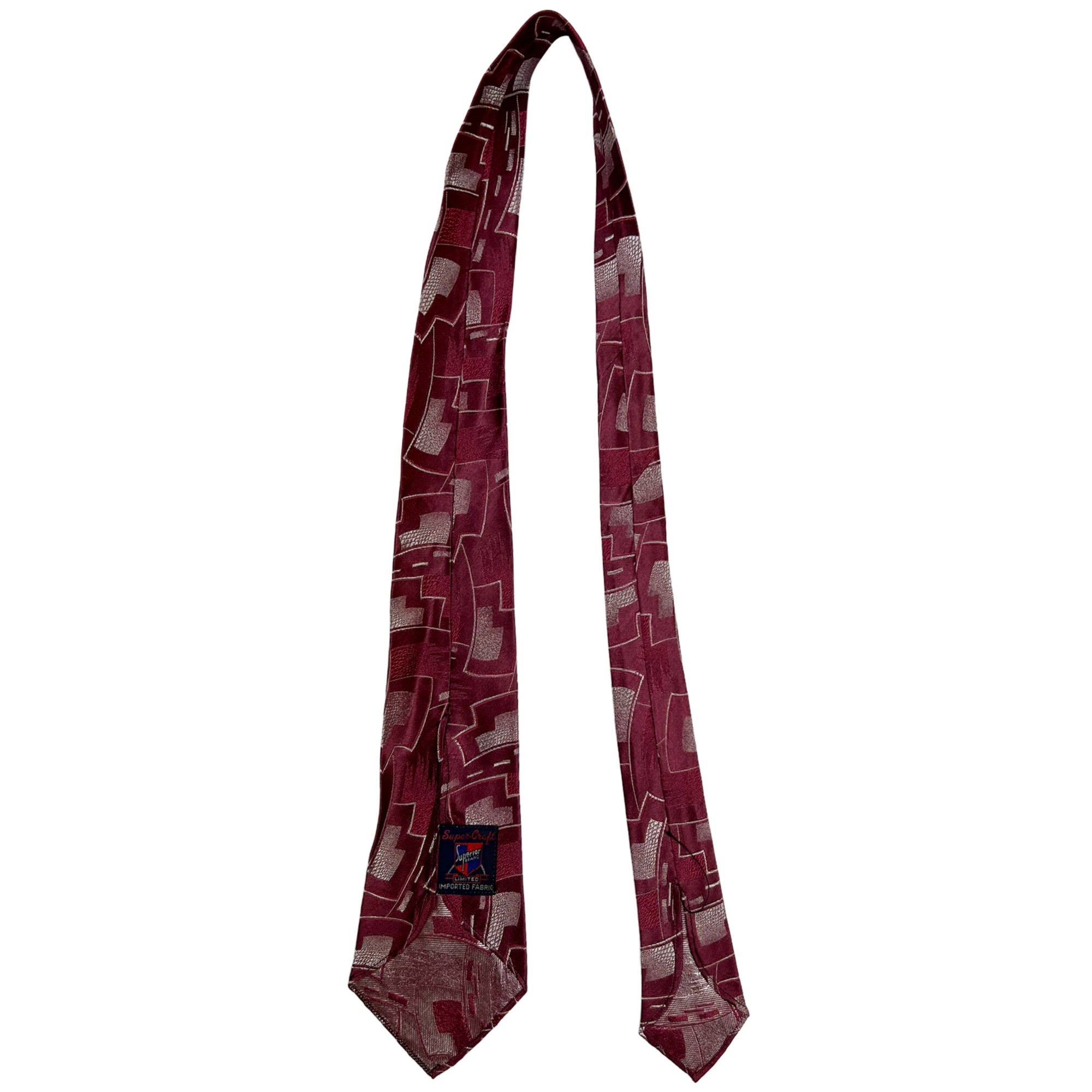 Art Deco 1930s Tie Red &amp; Silver Necktie Super Craft