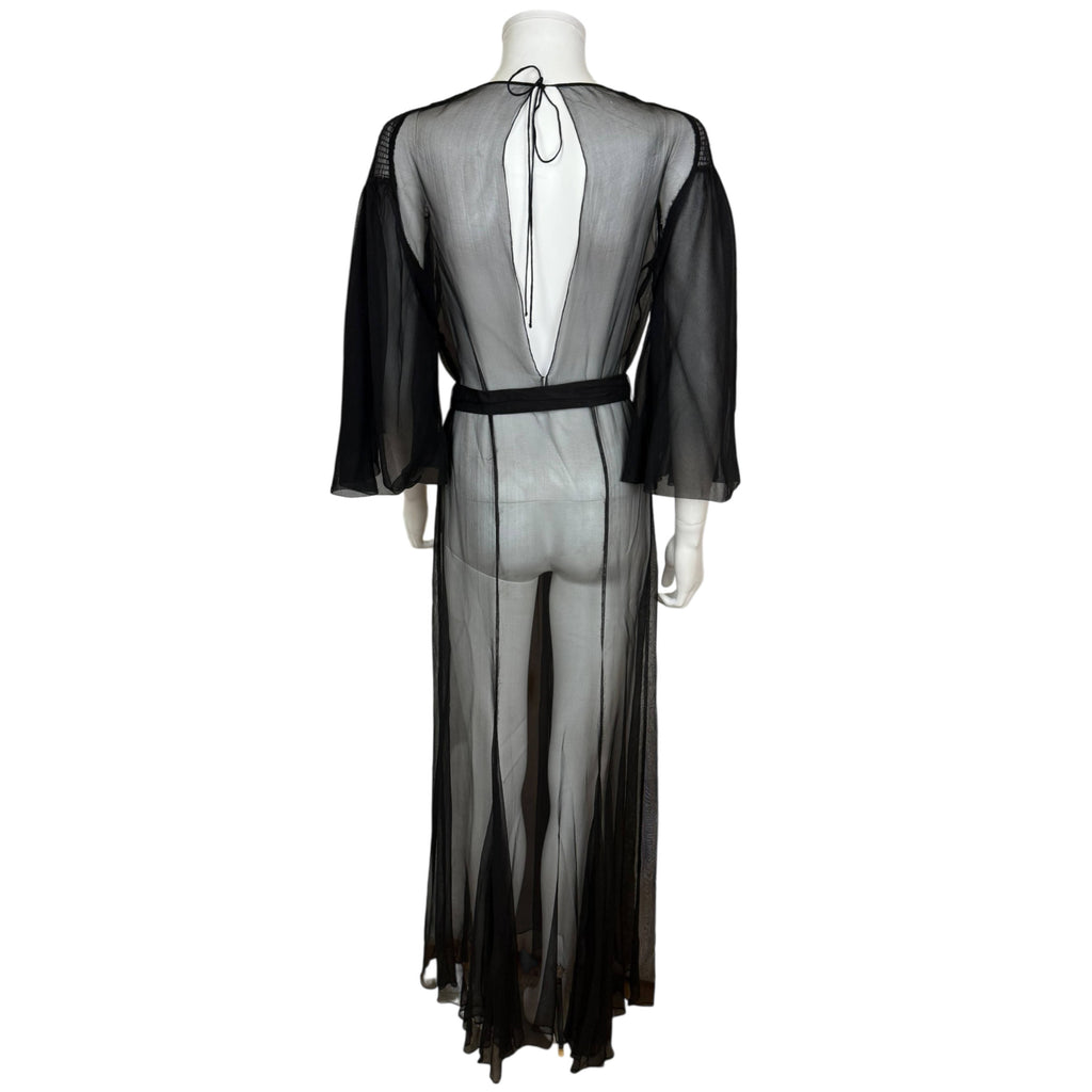 Vintage 1930s Evening Dress Black Silk Chiffon w Chain Belt